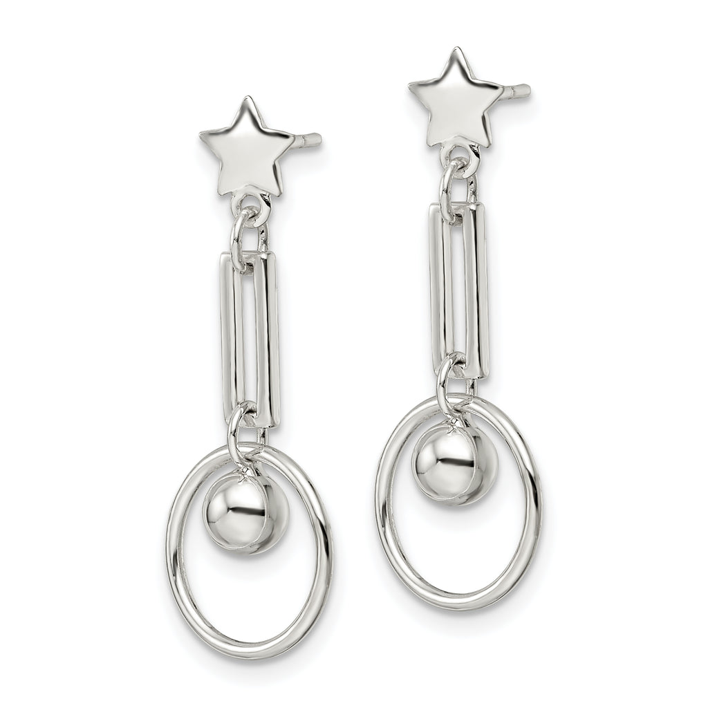 Sterling Silver Polished Star and Circle Post Dangle Earrings