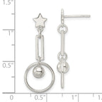 Sterling Silver Polished Star and Circle Post Dangle Earrings