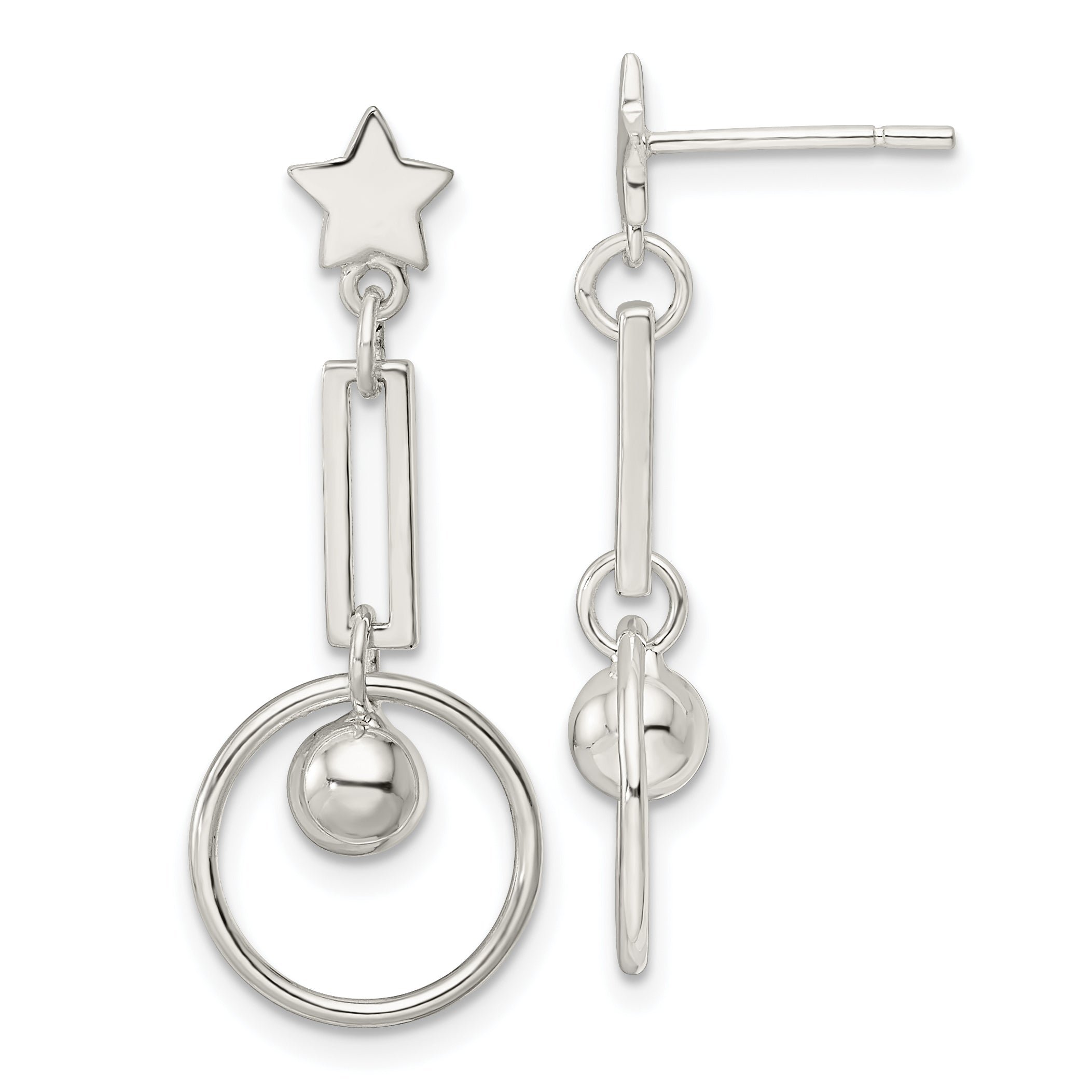 Sterling Silver Polished Star and Circle Post Dangle Earrings Main image