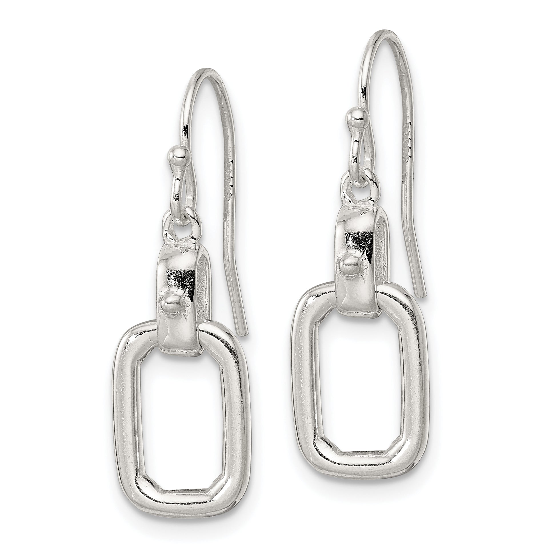 Sterling Silver Polished Rectangle Link Dangle Shepherd Hook Earrings Secondary image