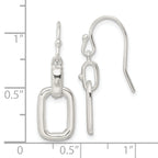 Sterling Silver Polished Rectangle Link Dangle Shepherd Hook Earrings