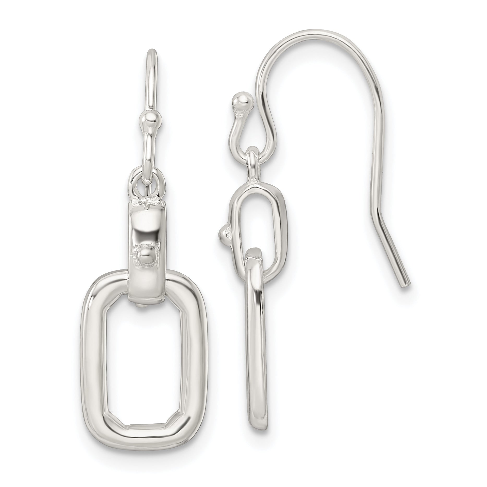 Sterling Silver Polished Rectangle Link Dangle Shepherd Hook Earrings Main image