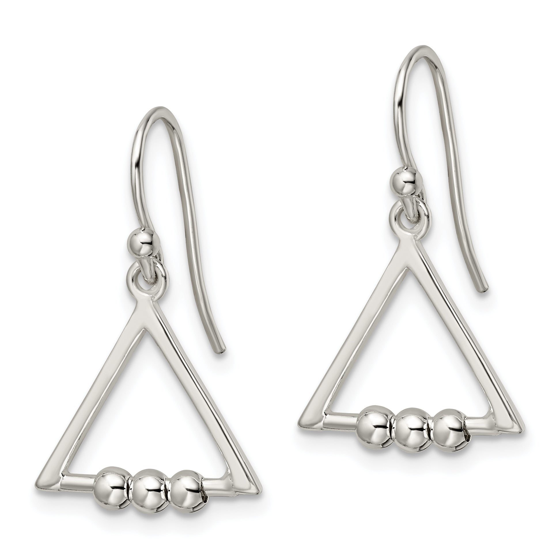 Sterling Silver Polished Beaded Triangle Dangle Earrings Secondary image