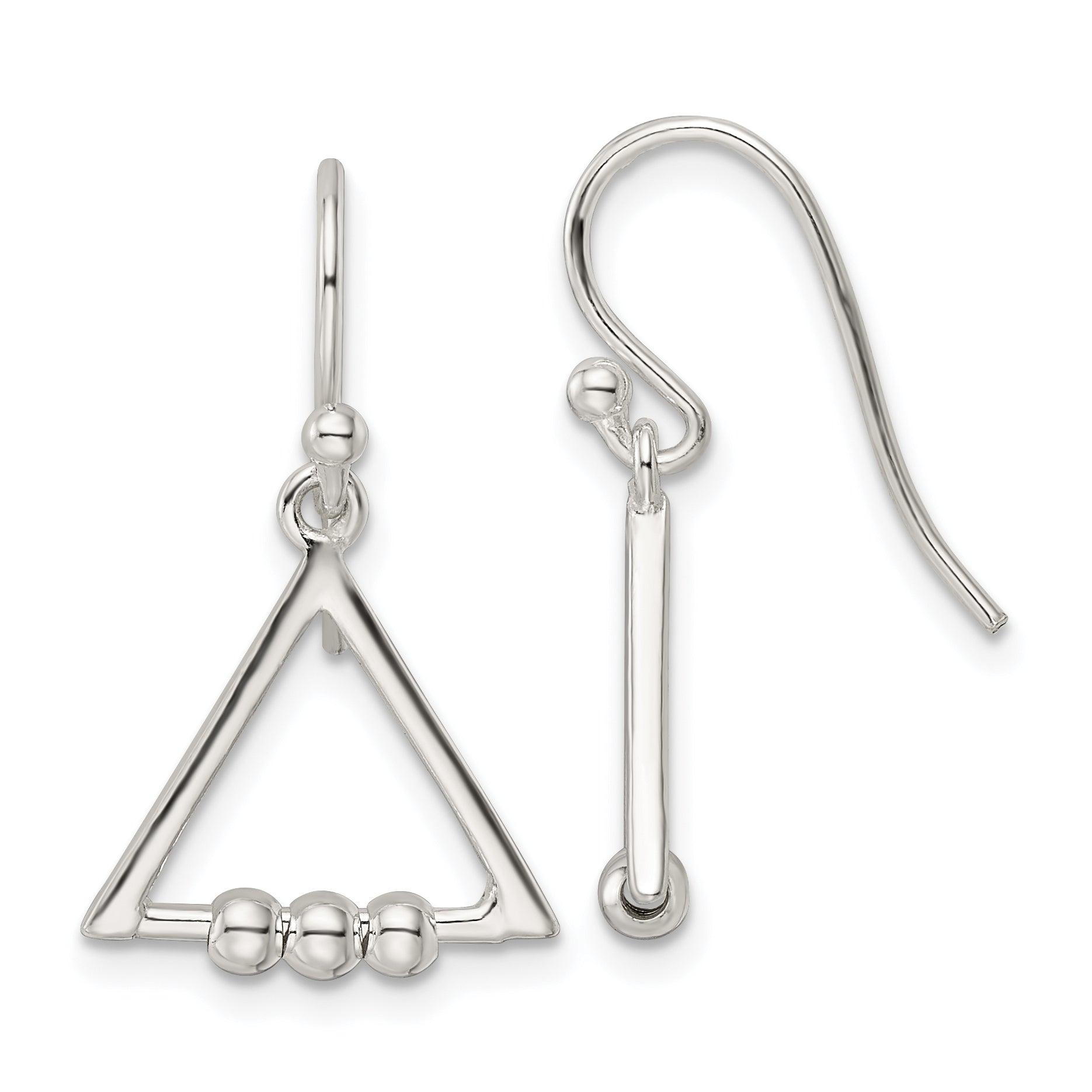 Sterling Silver Polished Beaded Triangle Dangle Earrings Main image