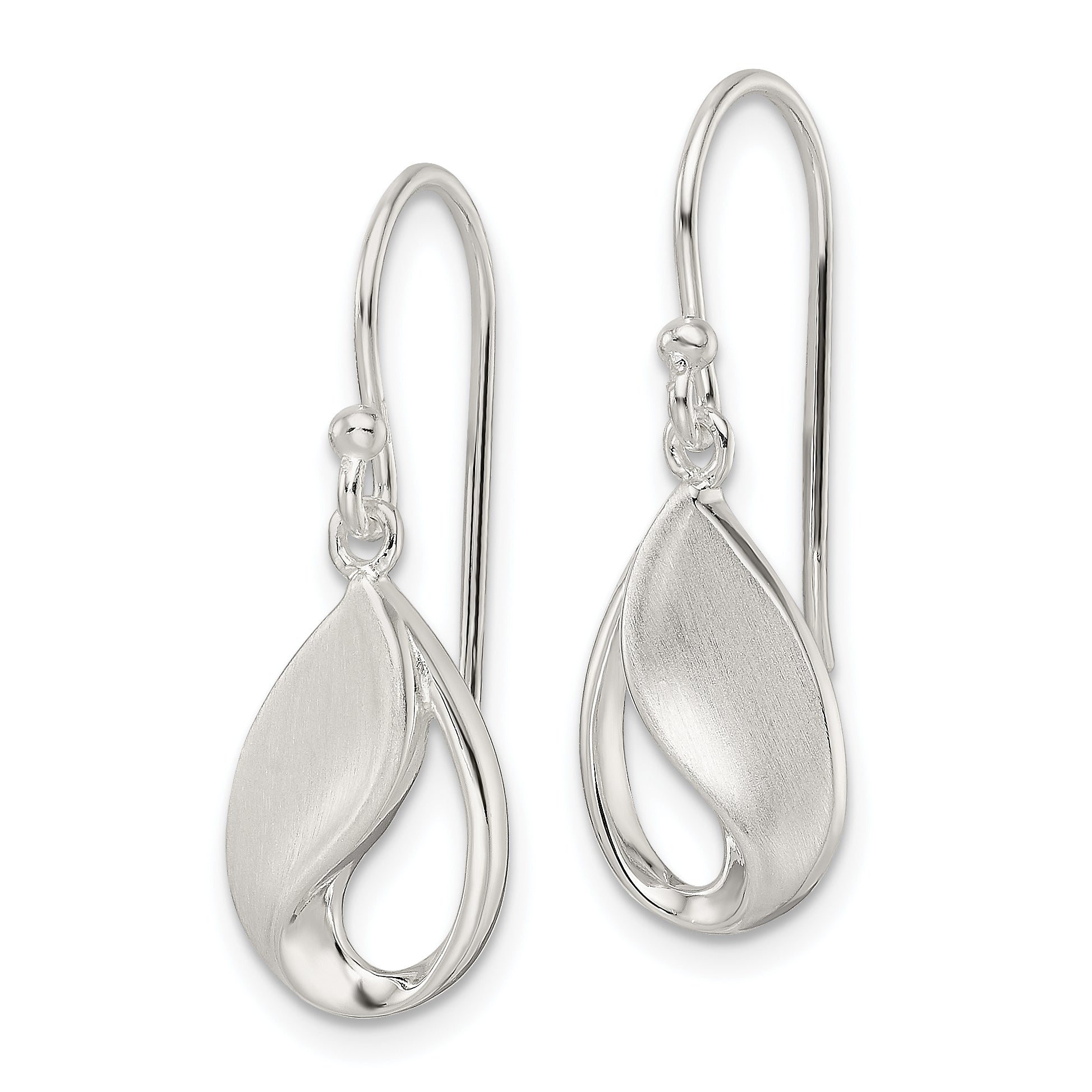 Sterling Silver Polished and Satin fancy Teardrop Dangle Earrings Secondary image