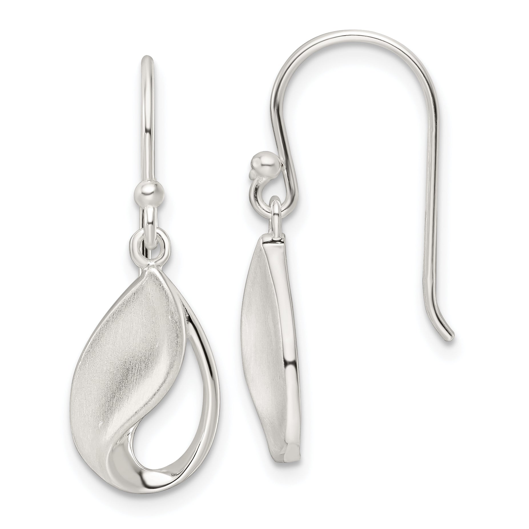 Sterling Silver Polished and Satin fancy Teardrop Dangle Earrings Main image