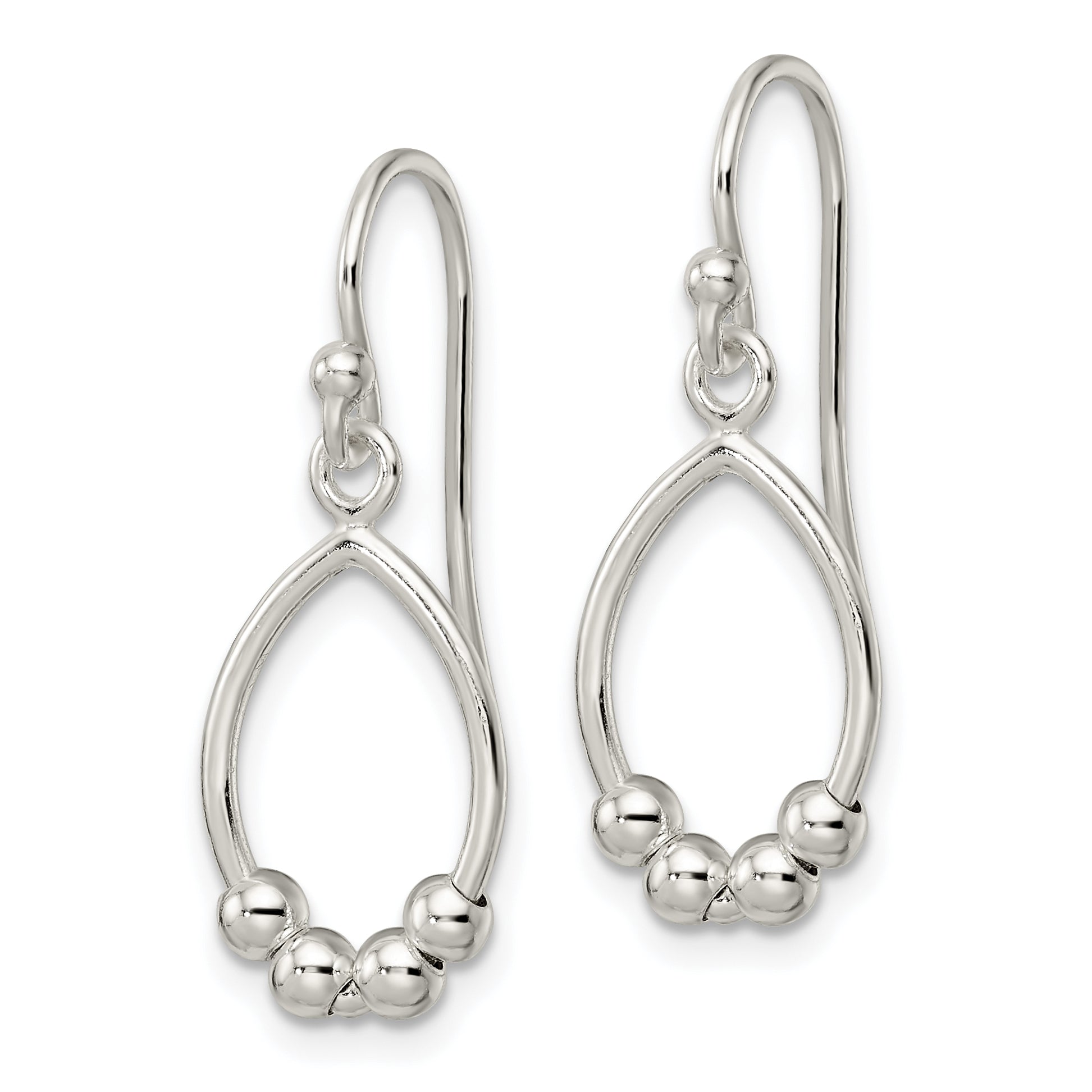Sterling Silver Polished Beaded Teardrop Dangle Earrings