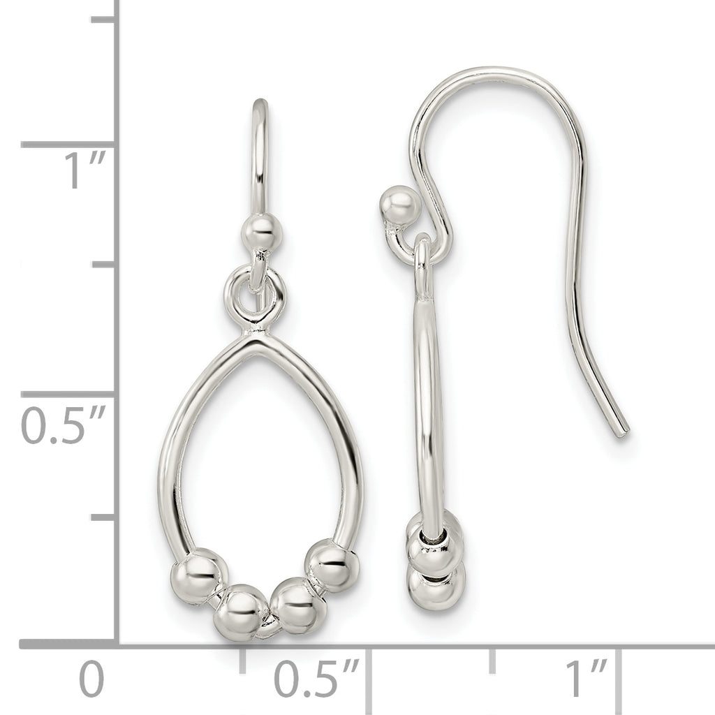 Sterling Silver Polished Beaded Teardrop Dangle Earrings