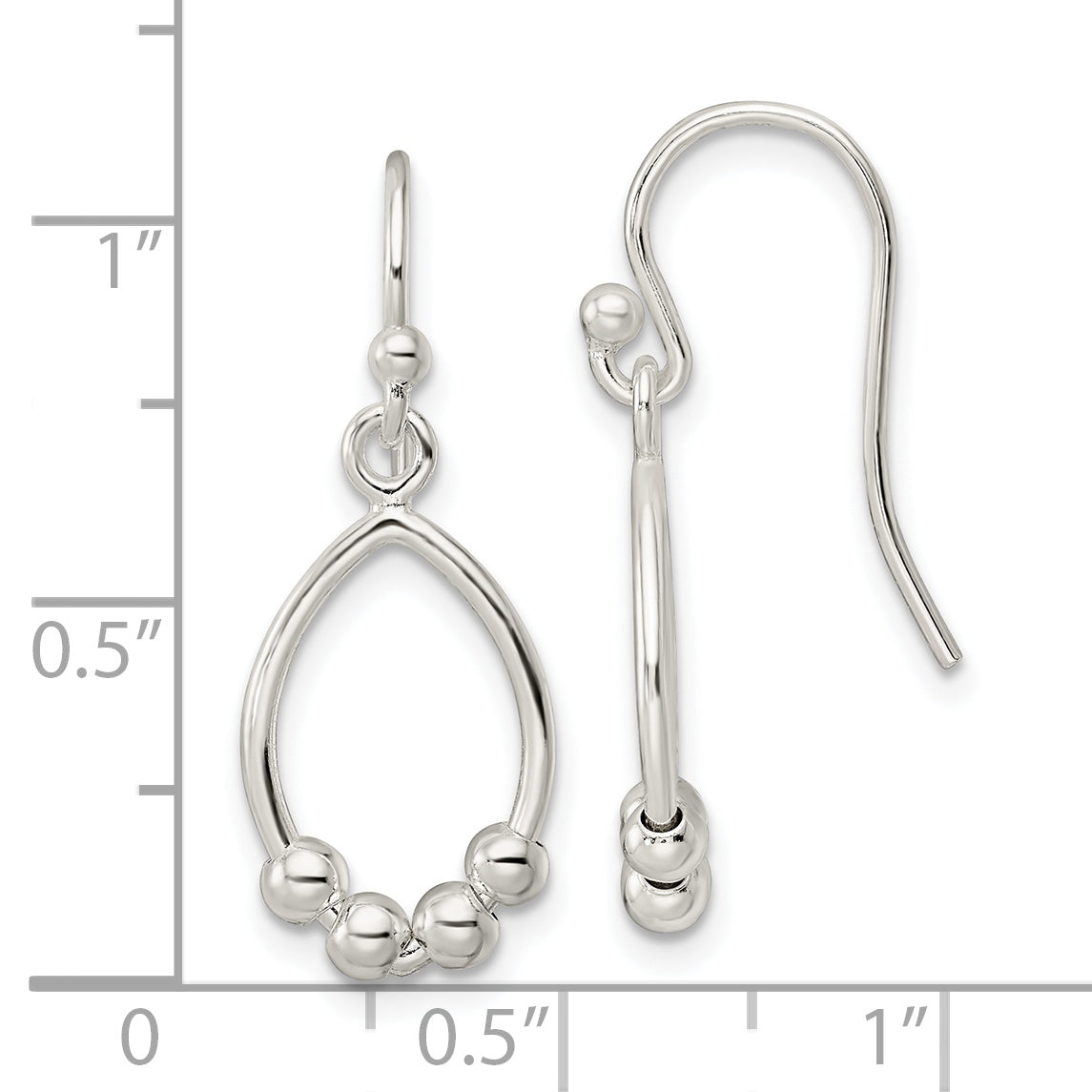 Sterling Silver Polished Beaded Teardrop Dangle Earrings