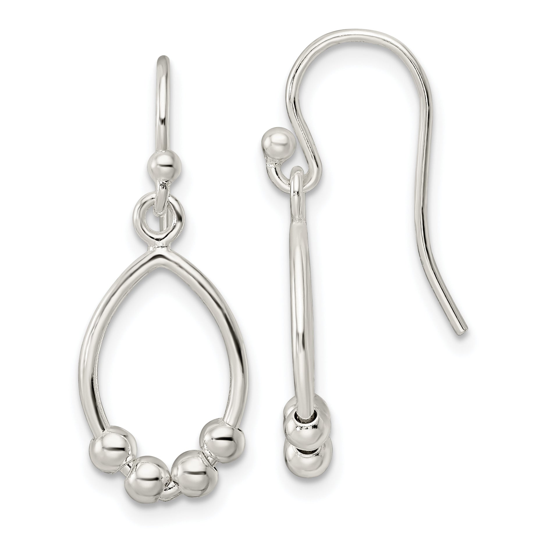 Sterling Silver Polished Beaded Teardrop Dangle Earrings Main image