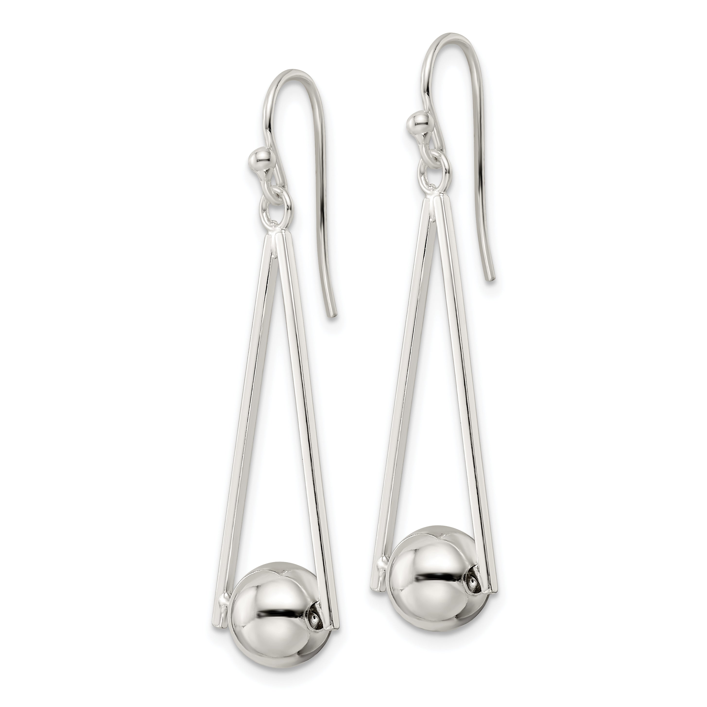 Sterling Silver Polished Triangle & Ball Dangle Shepherd Hook Earrings Secondary image