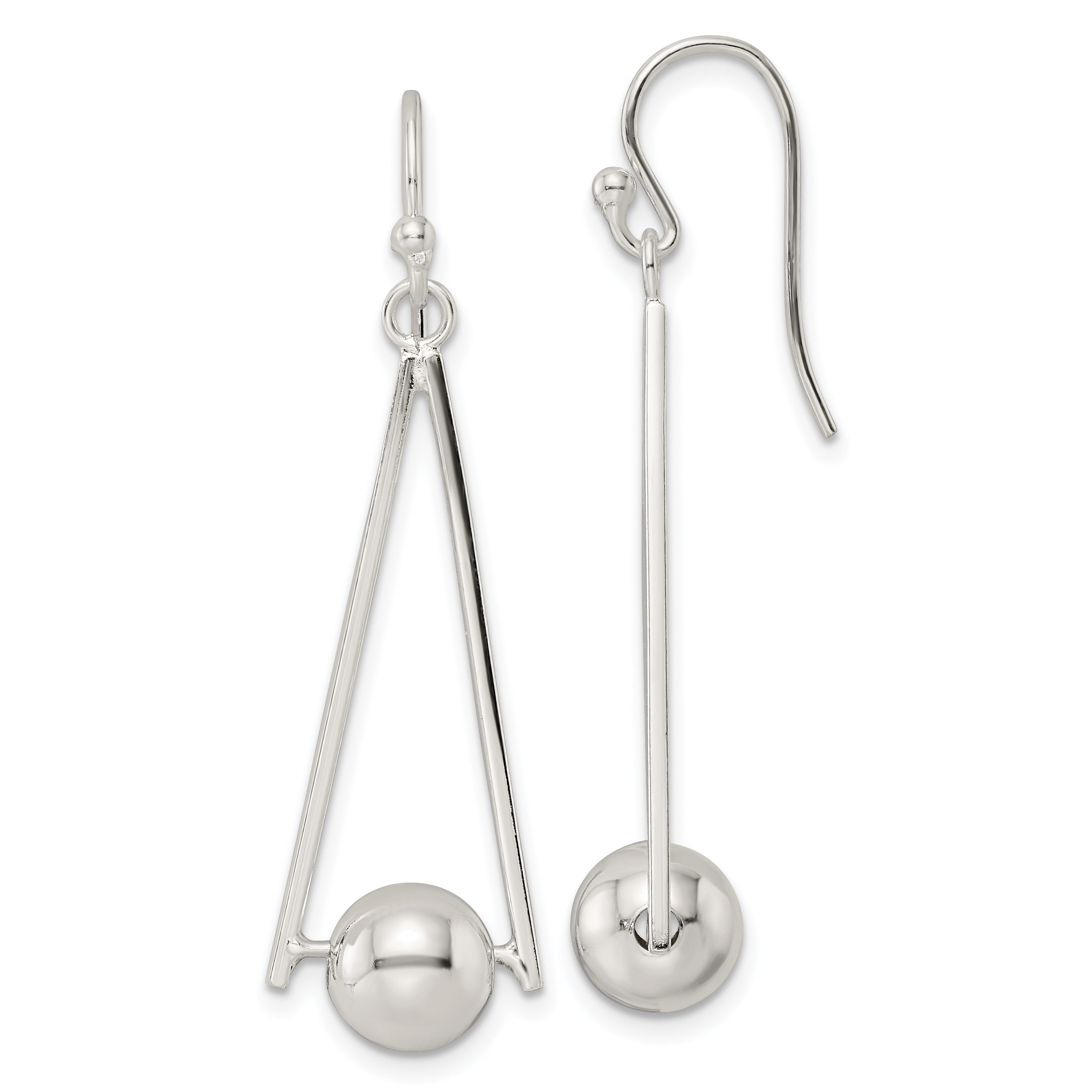 Sterling Silver Polished Triangle & Ball Dangle Shepherd Hook Earrings Main image