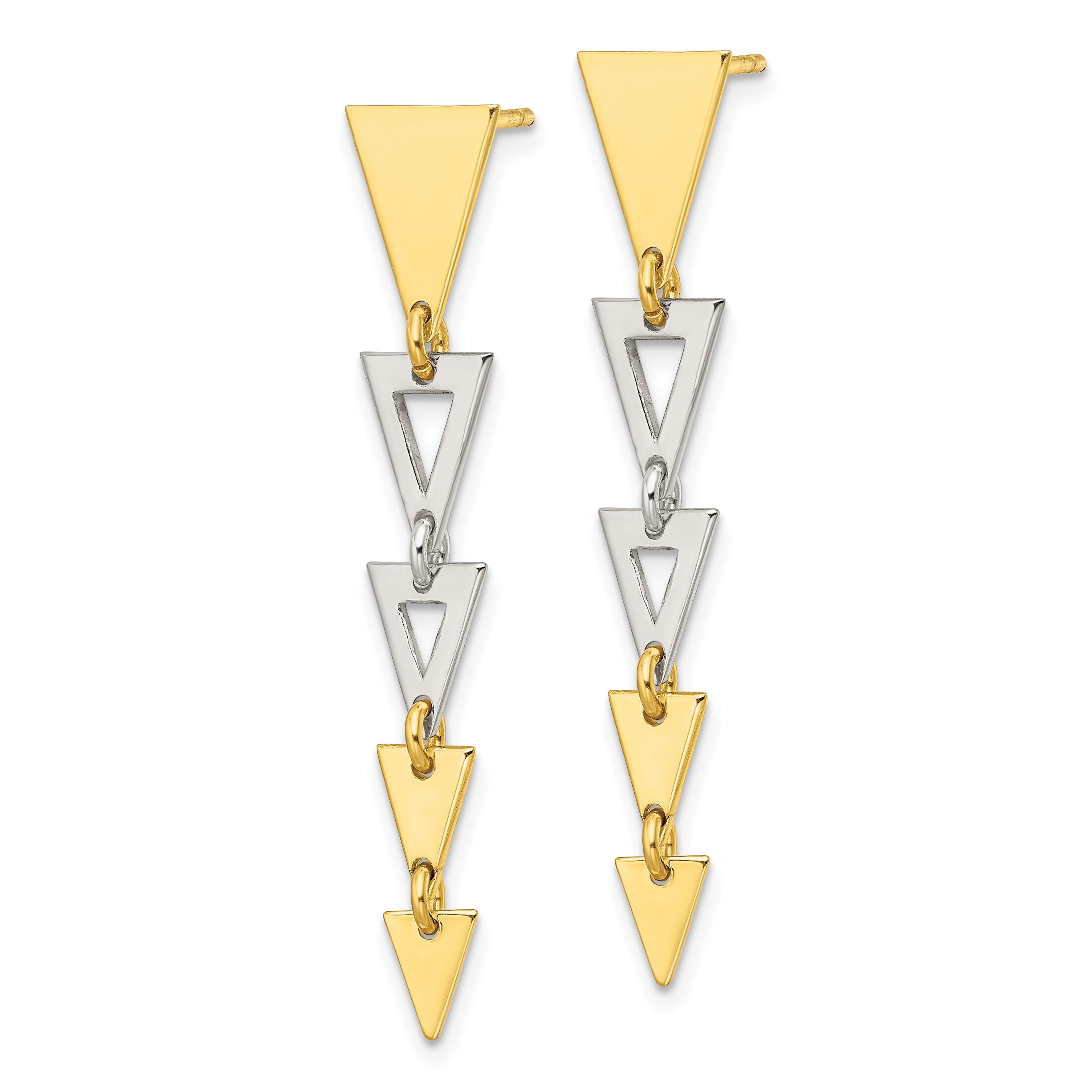 Sterling Silver & Gold-tone Fancy Triangles Post Dangle Earrings