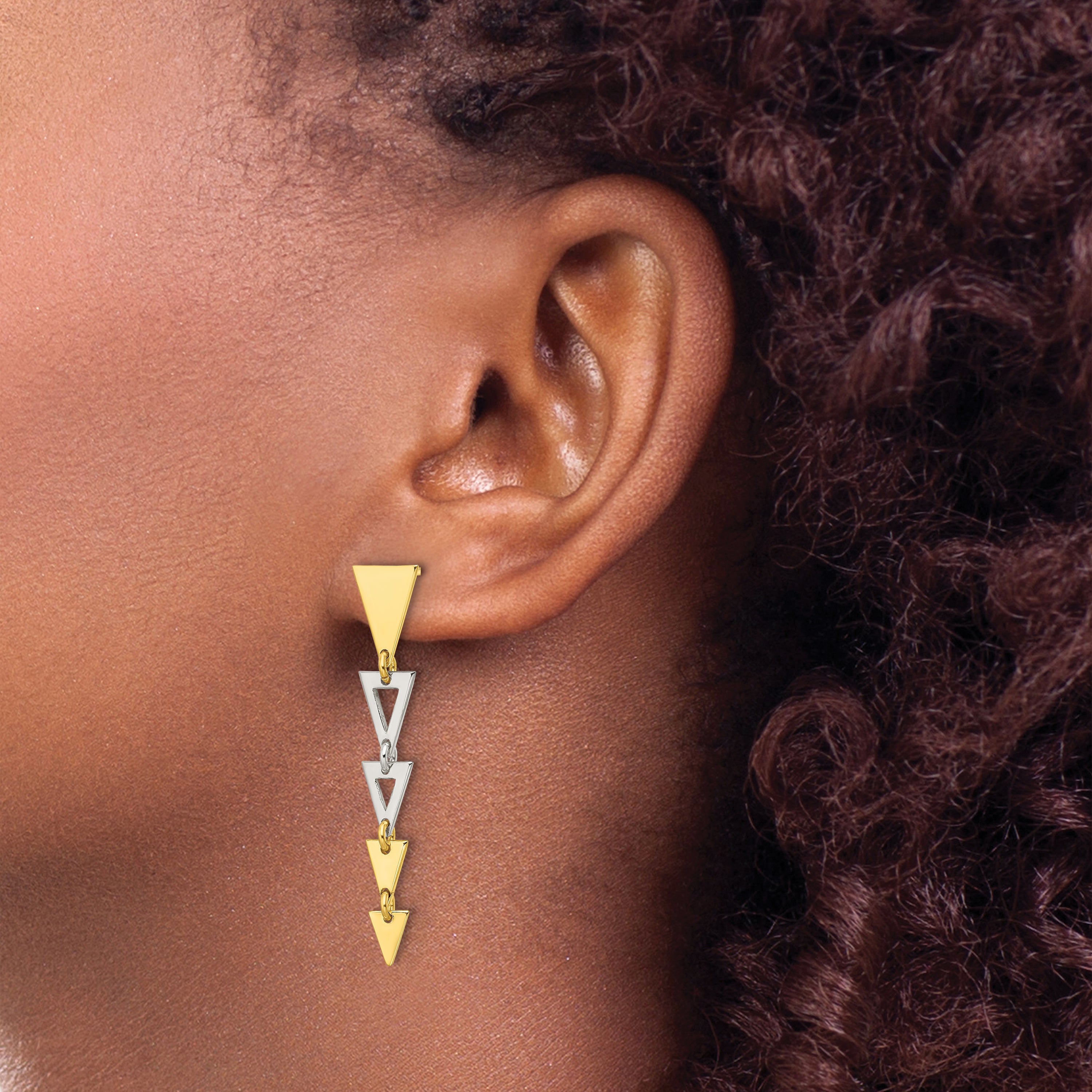 Sterling Silver & Gold-tone Fancy Triangles Post Dangle Earrings
