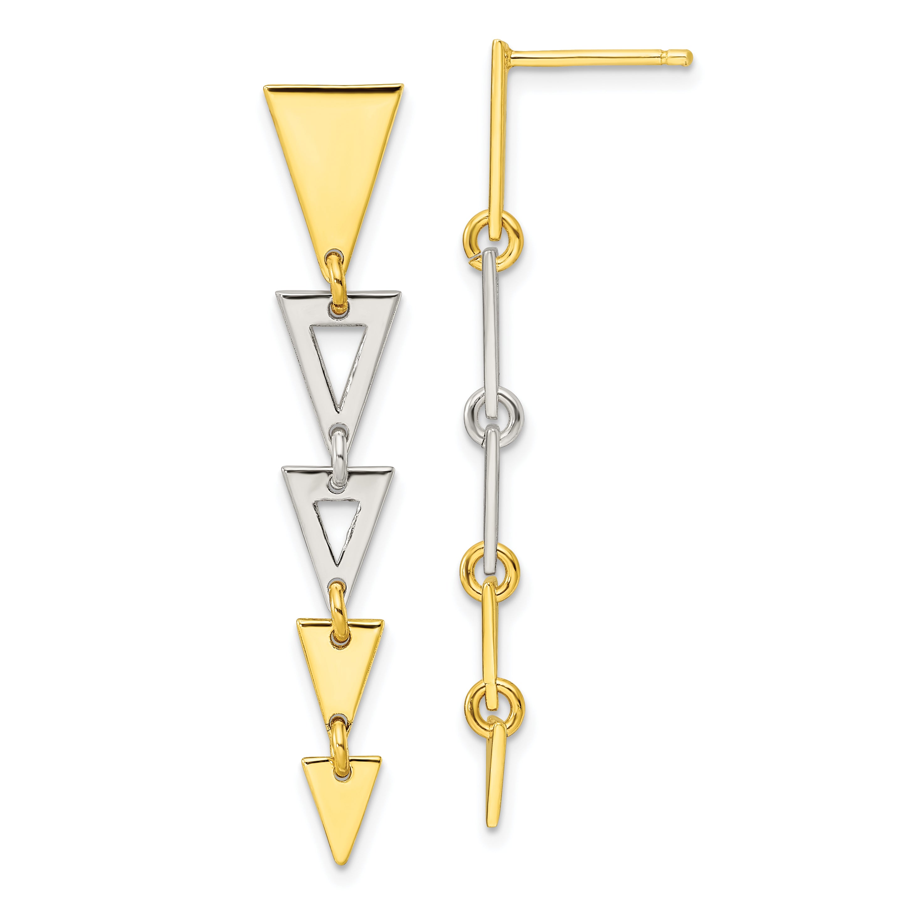 Sterling Silver & Gold-tone Fancy Triangles Post Dangle Earrings Main image
