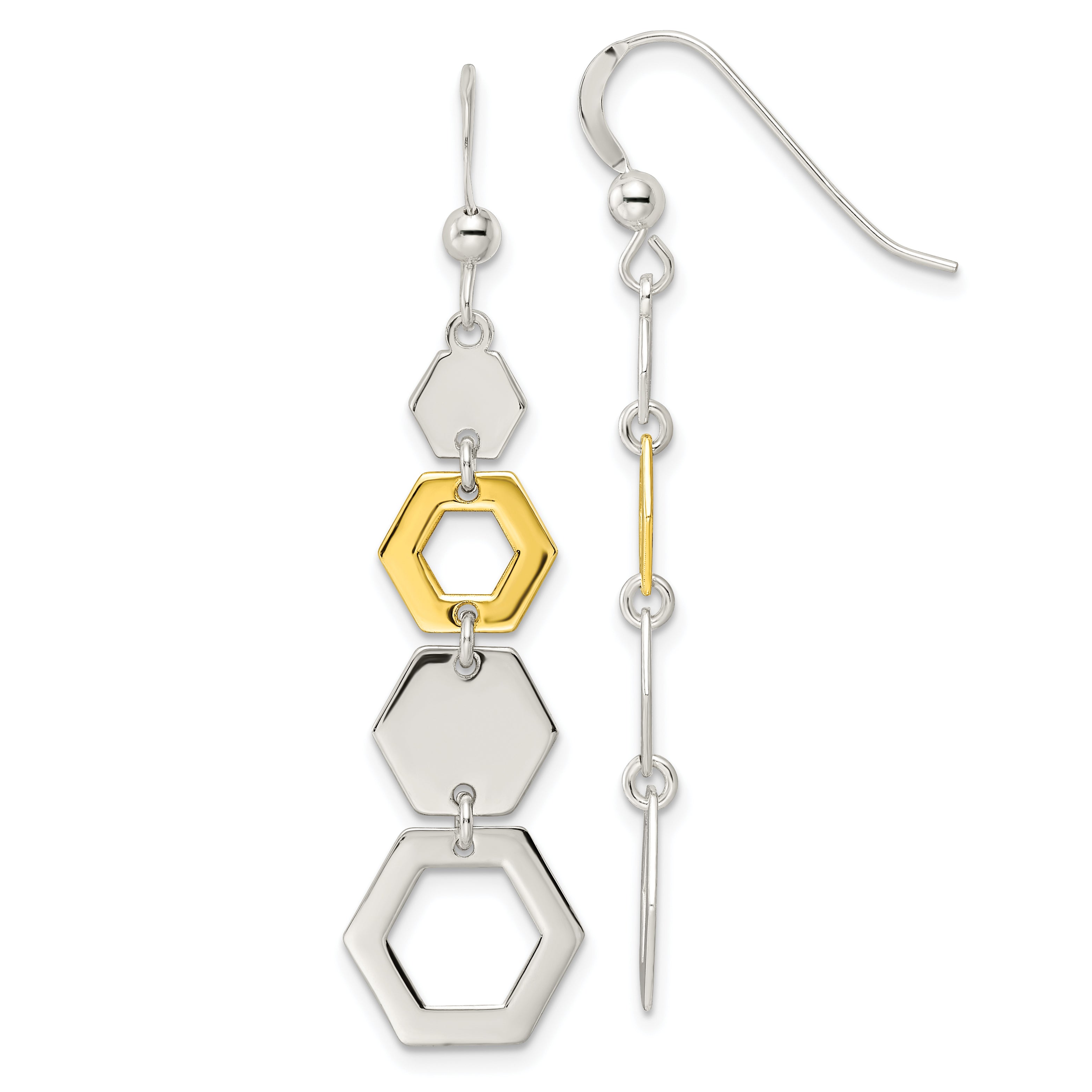 Sterling Silver & Gold-tone Polished Hexagon Dangle Earrings Main image