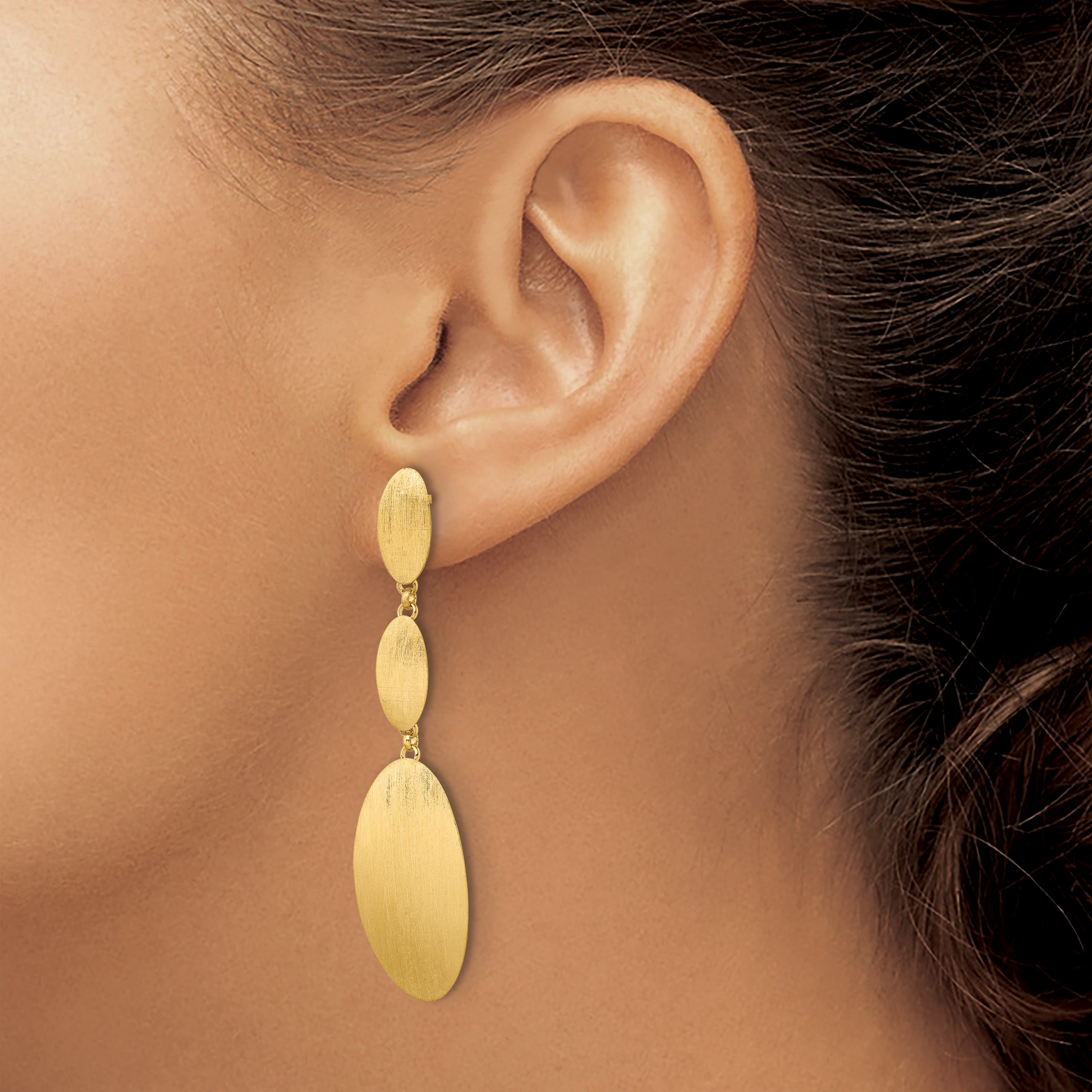 Sterling Silver Gold-plated Brushed Triple Oval Post Dangle Earrings