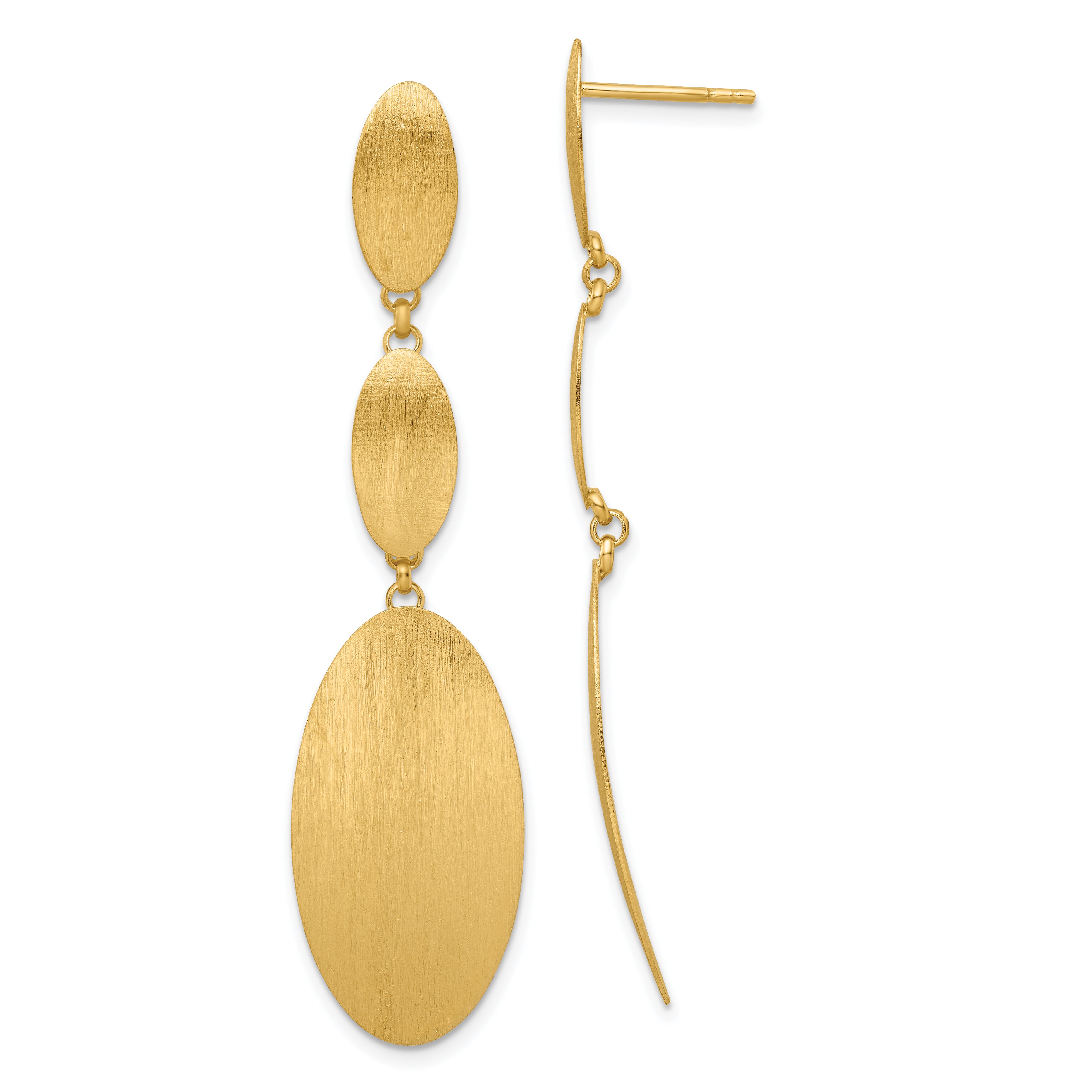 Sterling Silver Gold-plated Brushed Triple Oval Post Dangle Earrings