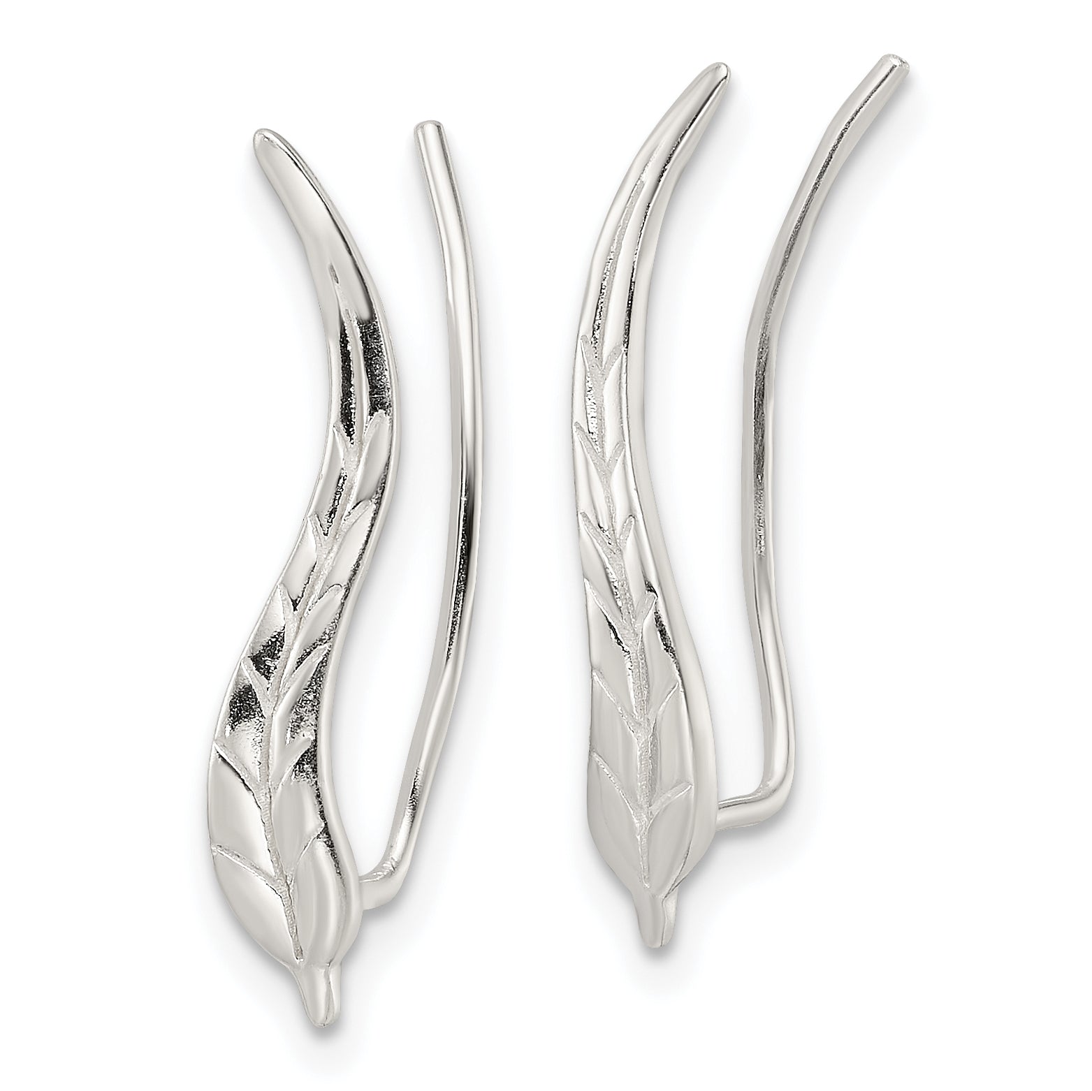 Sterling Silver Polished & Textured Wavy Leaf Dangle Earrings Secondary image