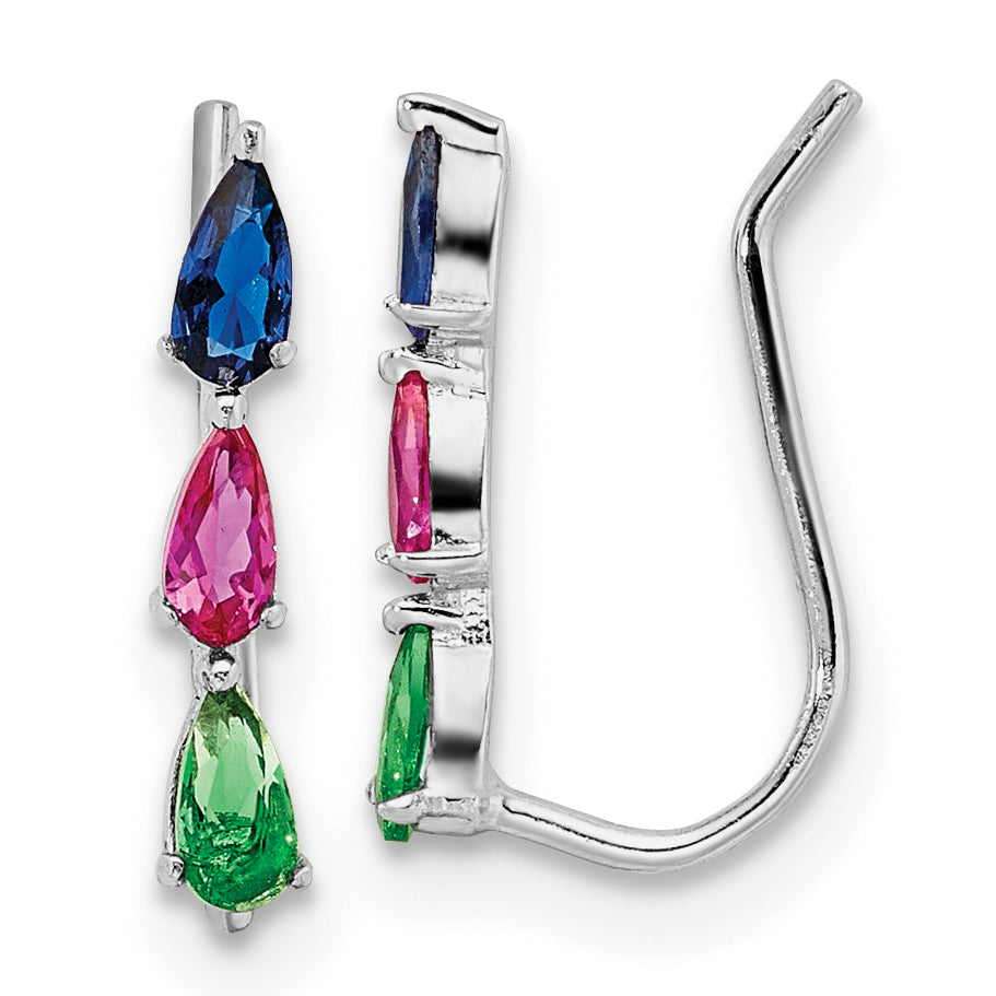 Sterling Silver RH-plated Polished Multi-color Pear CZ Ear Climber Earrings Main image