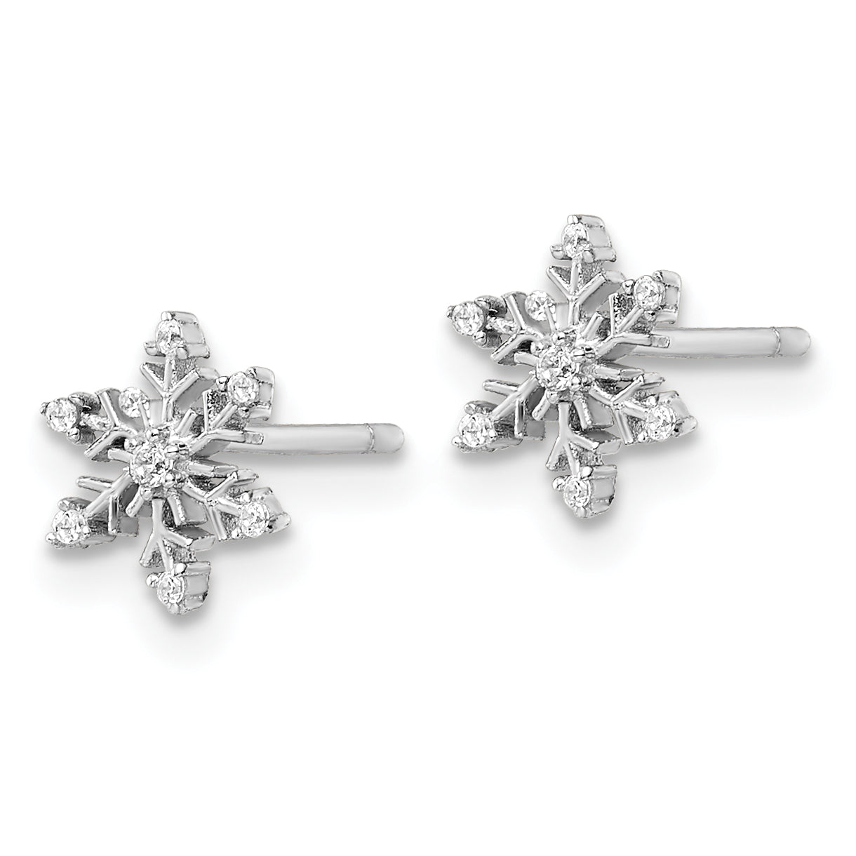 Sterling Silver Rhodium-plated Polished CZ Snowflake Post Earrings Secondary image
