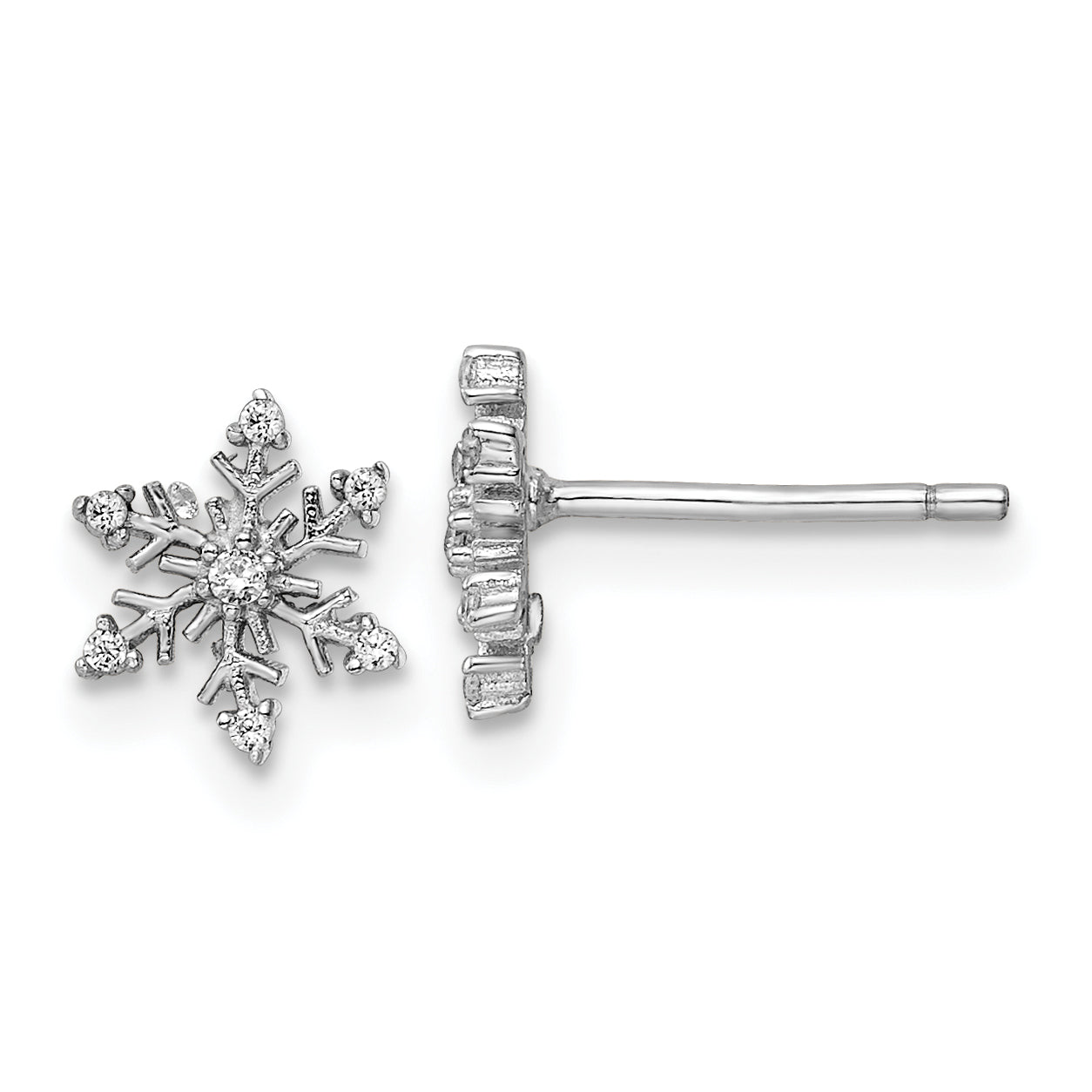Sterling Silver Rhodium-plated Polished CZ Snowflake Post Earrings Main image