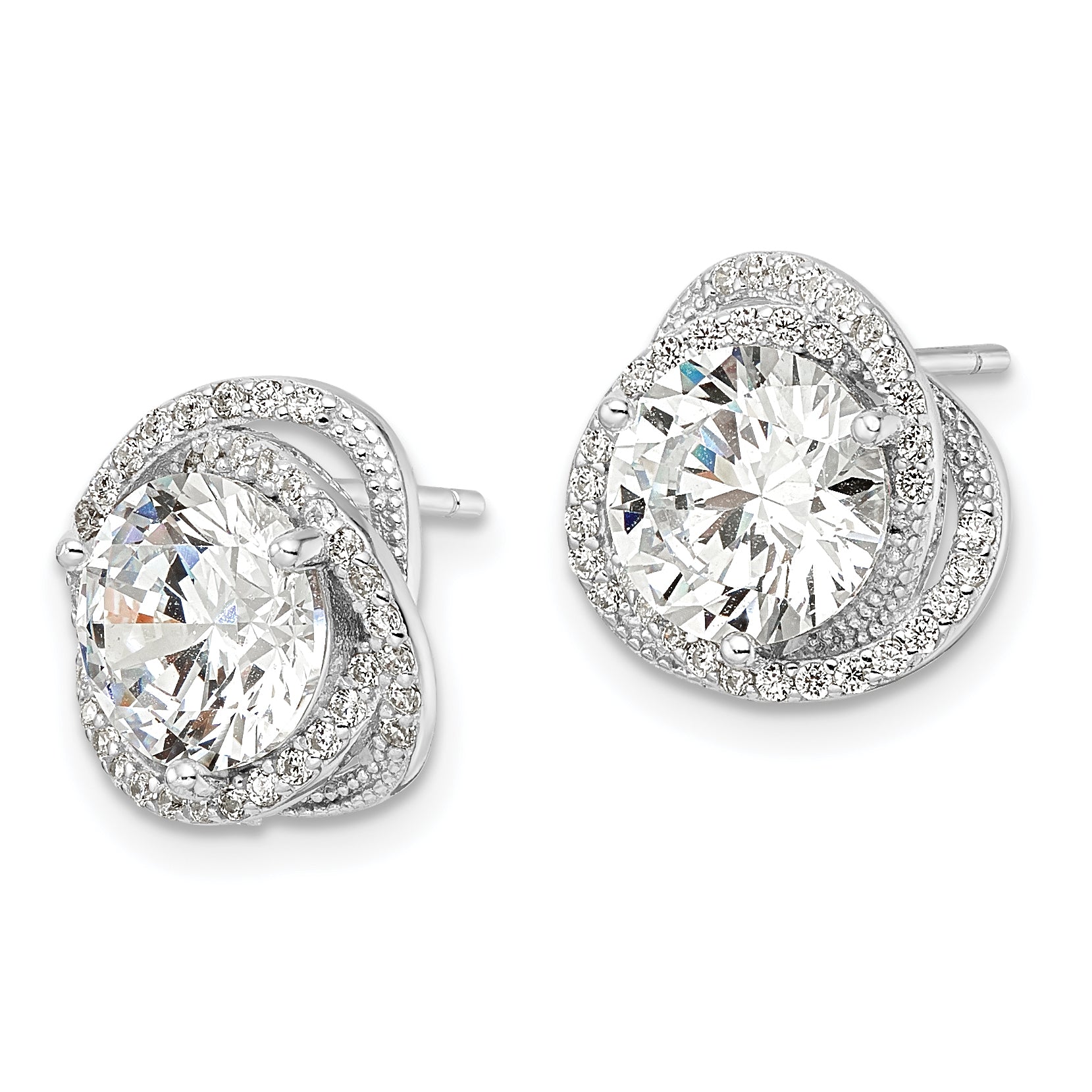 Sterling Silver Rhodium-plated Polished 12mm Round CZ Post Earrings Secondary image