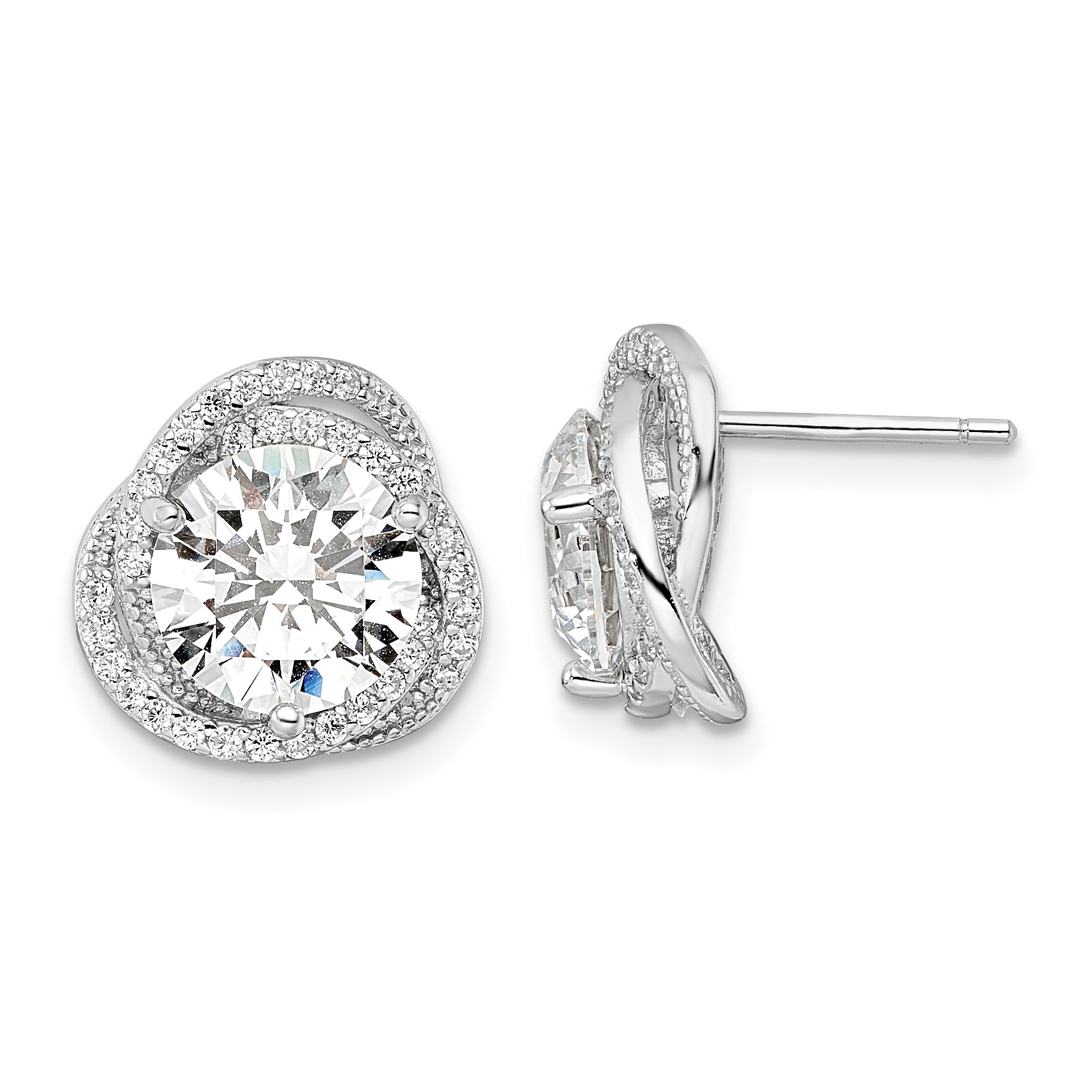 Sterling Silver Rhodium-plated Polished 12mm Round CZ Post Earrings Main image