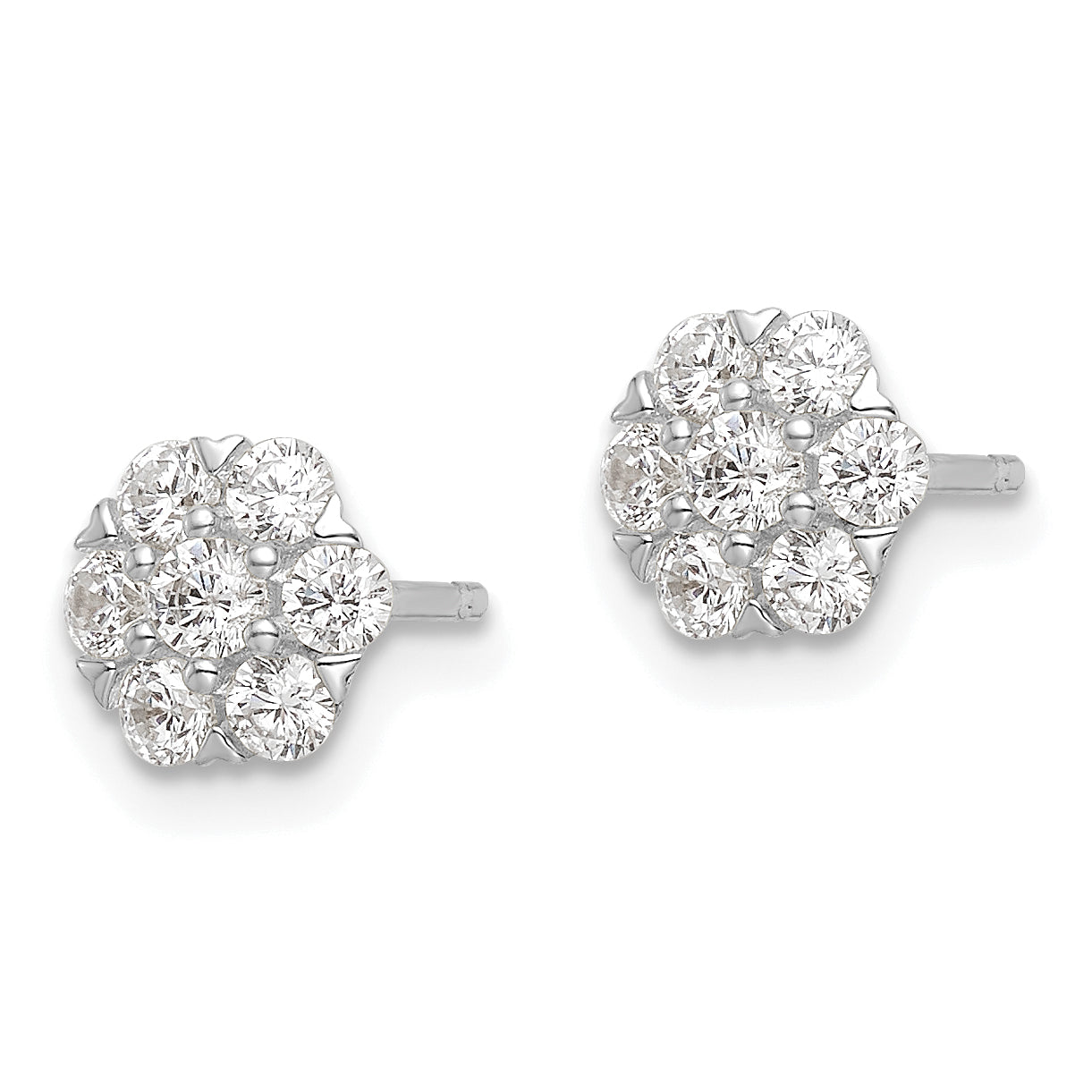 Sterling Silver Rhodium-plated Polished CZ Flower Post Earrings Secondary image
