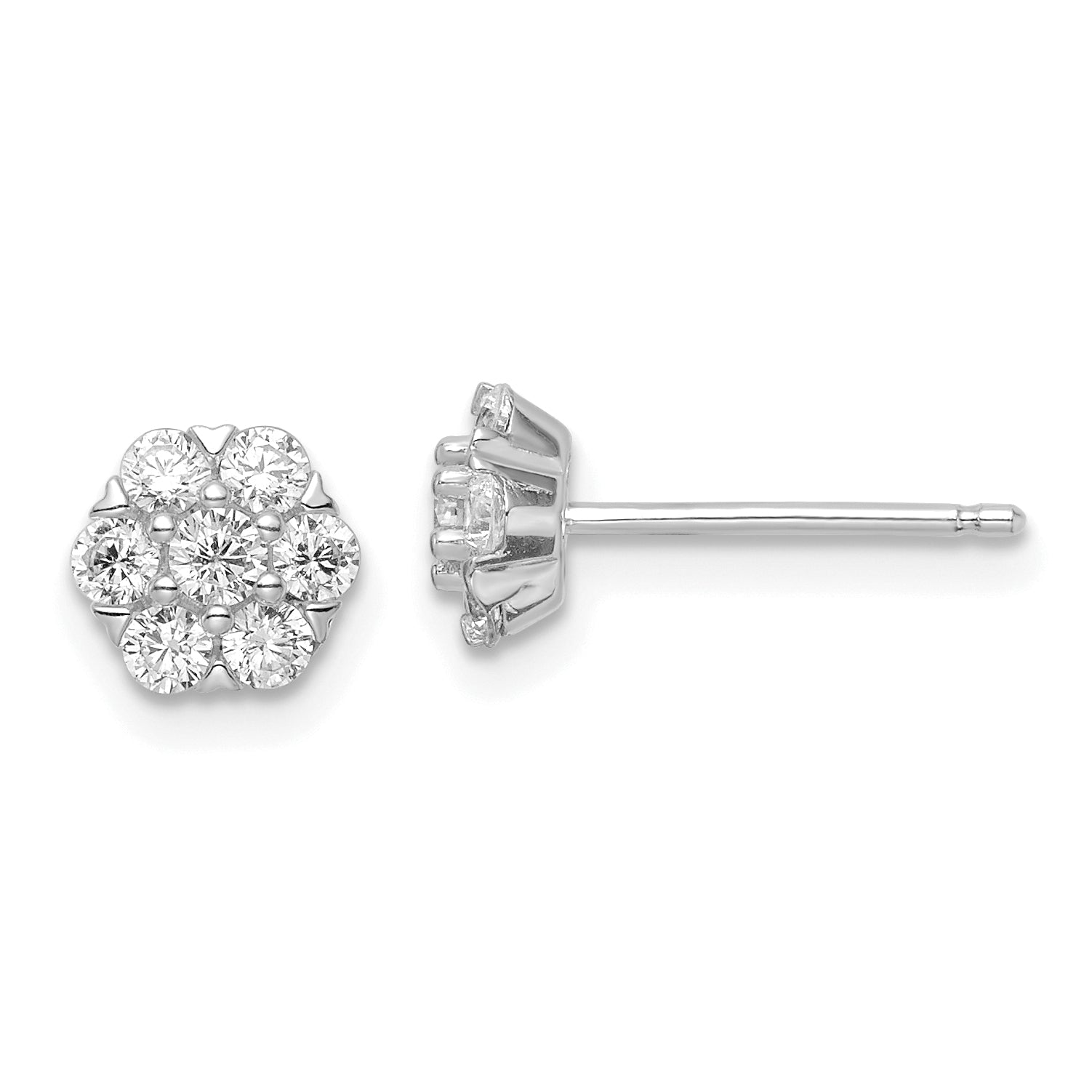 Sterling Silver Rhodium-plated Polished CZ Flower Post Earrings Main image