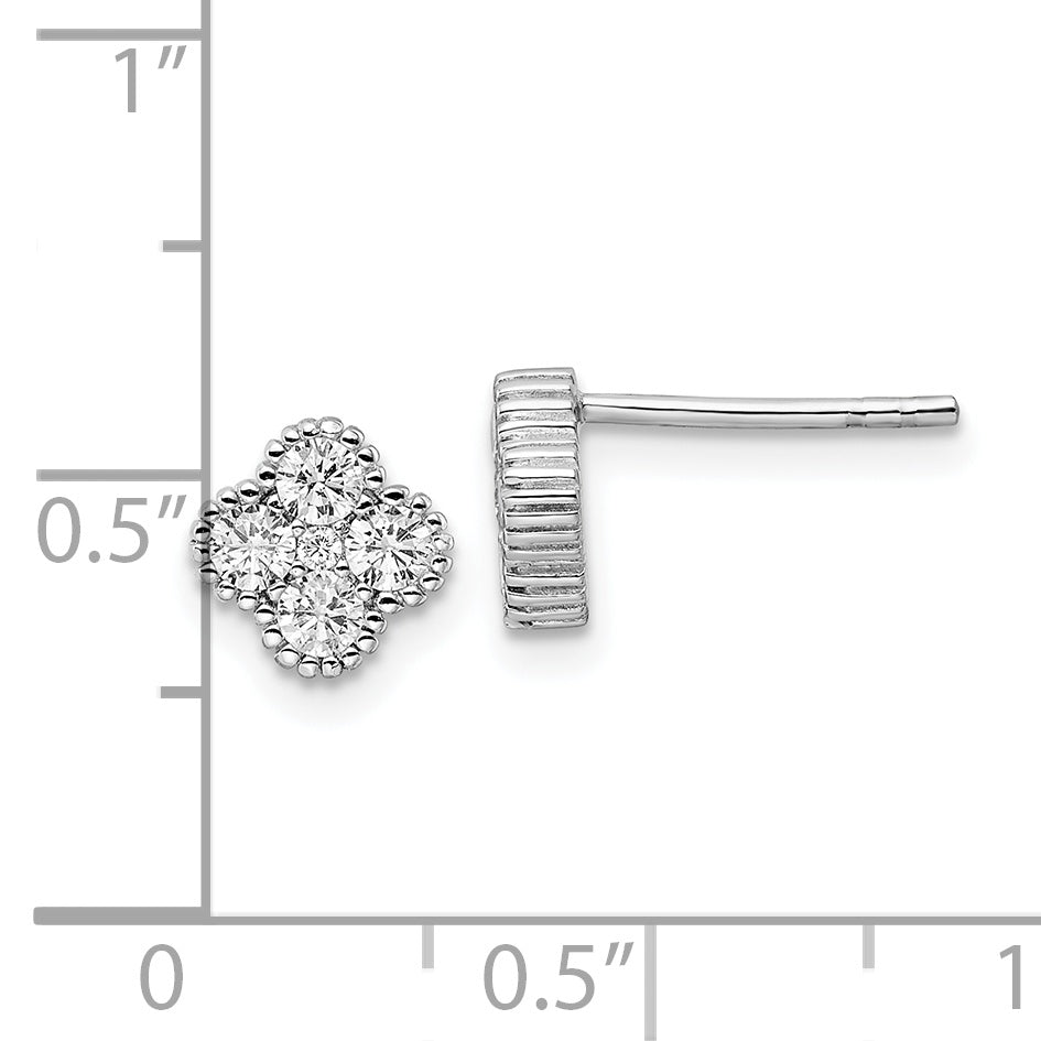 Sterling Silver Rhodium-plated Polished CZ Post Earrings