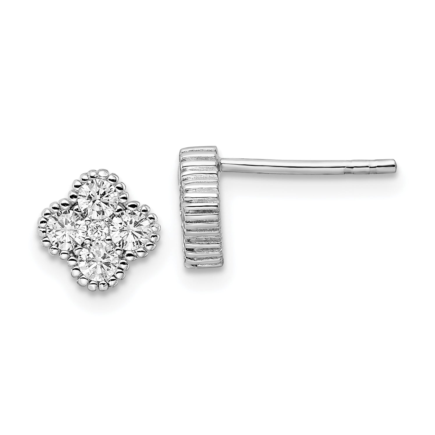 Sterling Silver Rhodium-plated Polished CZ Post Earrings Main image
