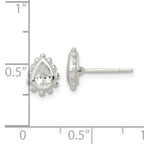 Sterling Silver Polished & Beaded Edge Pear CZ Post Earrings
