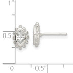 Sterling Silver Polished & Beaded Edge Marquise CZ Post Earrings