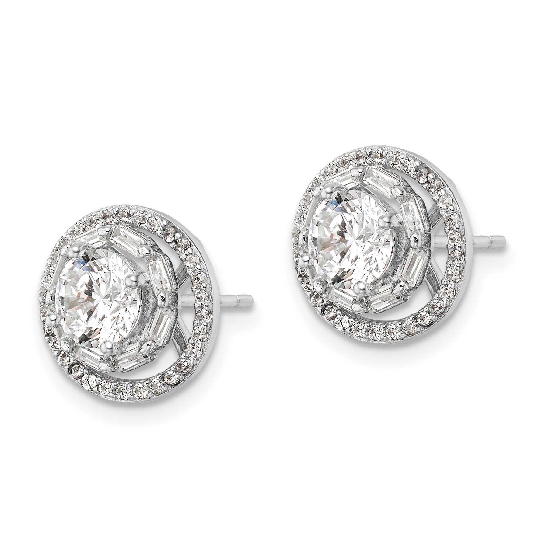 Sterling Silver Rhodium-plated Polished 6mm CZ Stud w/ Jackets Earrings Secondary image