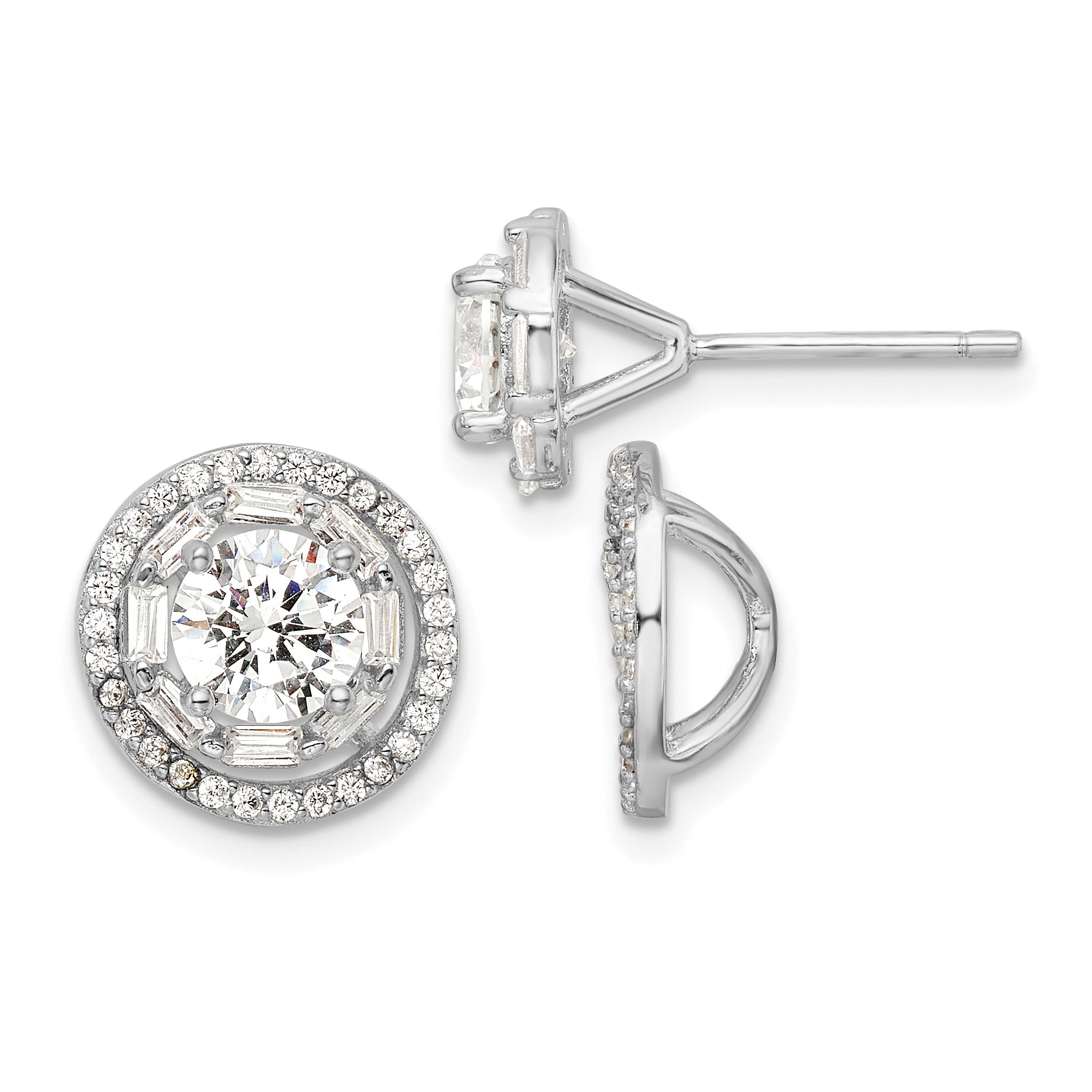 Sterling Silver Rhodium-plated Polished 6mm CZ Stud w/ Jackets Earrings Main image