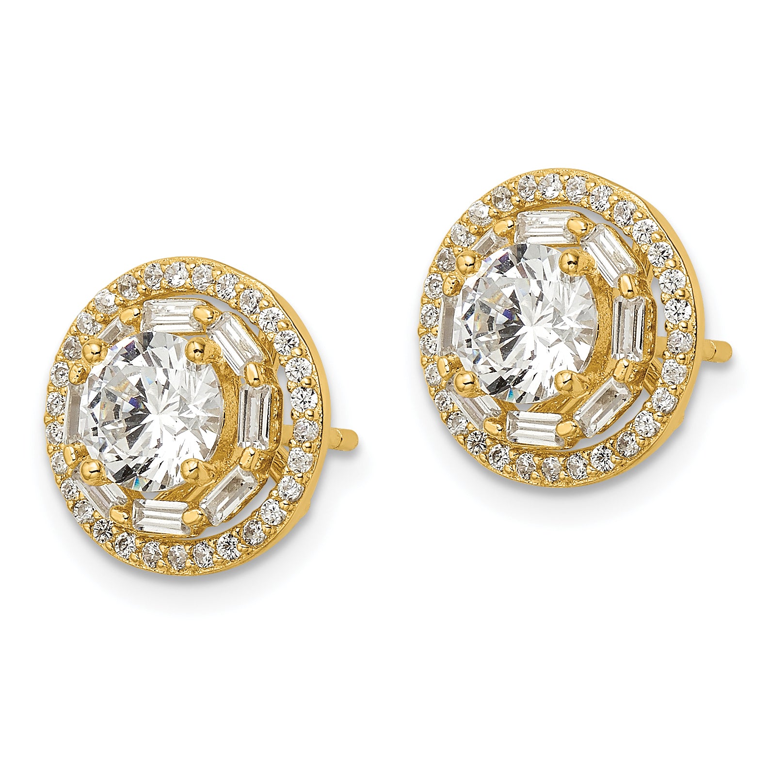 Sterling Silver Gold-tone Polished 6mm CZ Stud w/ Jackets Earrings Secondary image