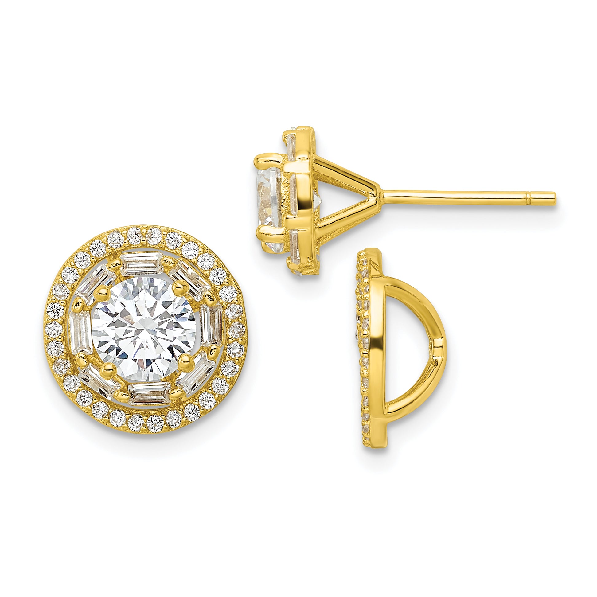Sterling Silver Gold-tone Polished 6mm CZ Stud w/ Jackets Earrings Main image
