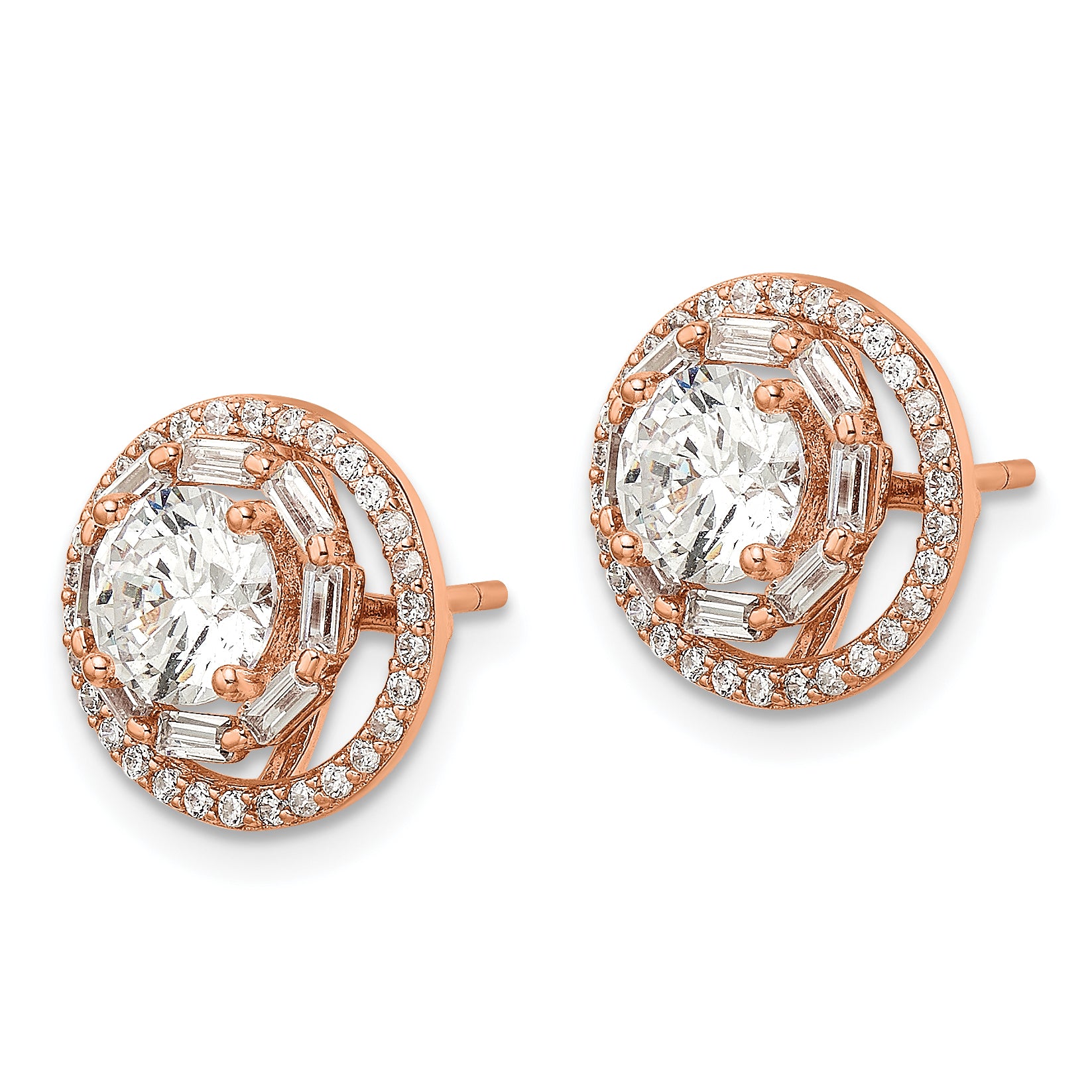 Sterling Silver Rose-tone Polished 6mm CZ Stud w/ Jackets Earrings Secondary image