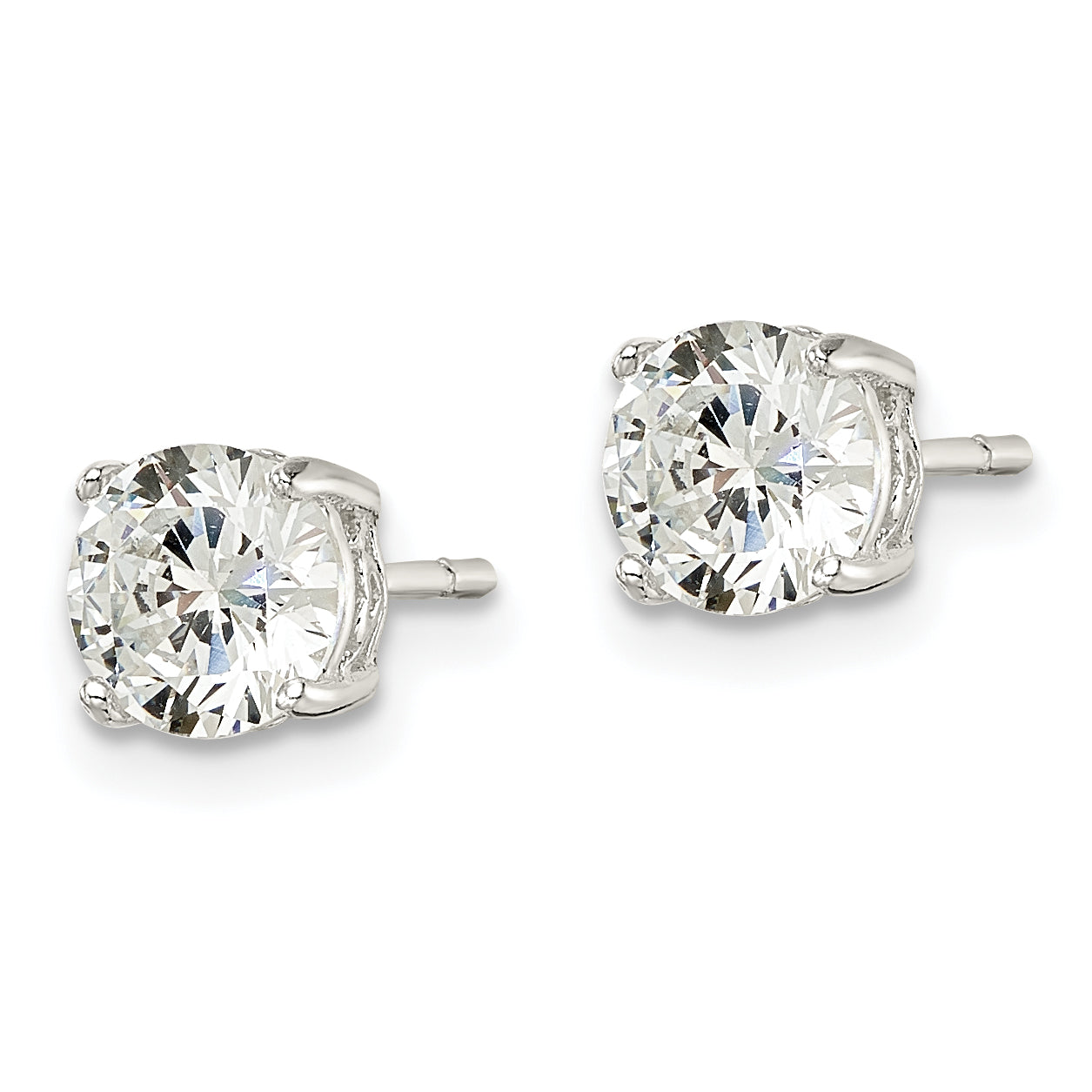 Sterling Silver Polished 6mm Round CZ Heart Basket Set Stud Earrings