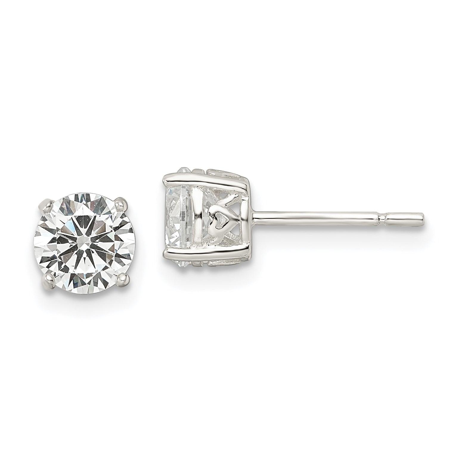 Sterling Silver Polished 6mm Round CZ Heart Basket Set Stud Earrings Main image