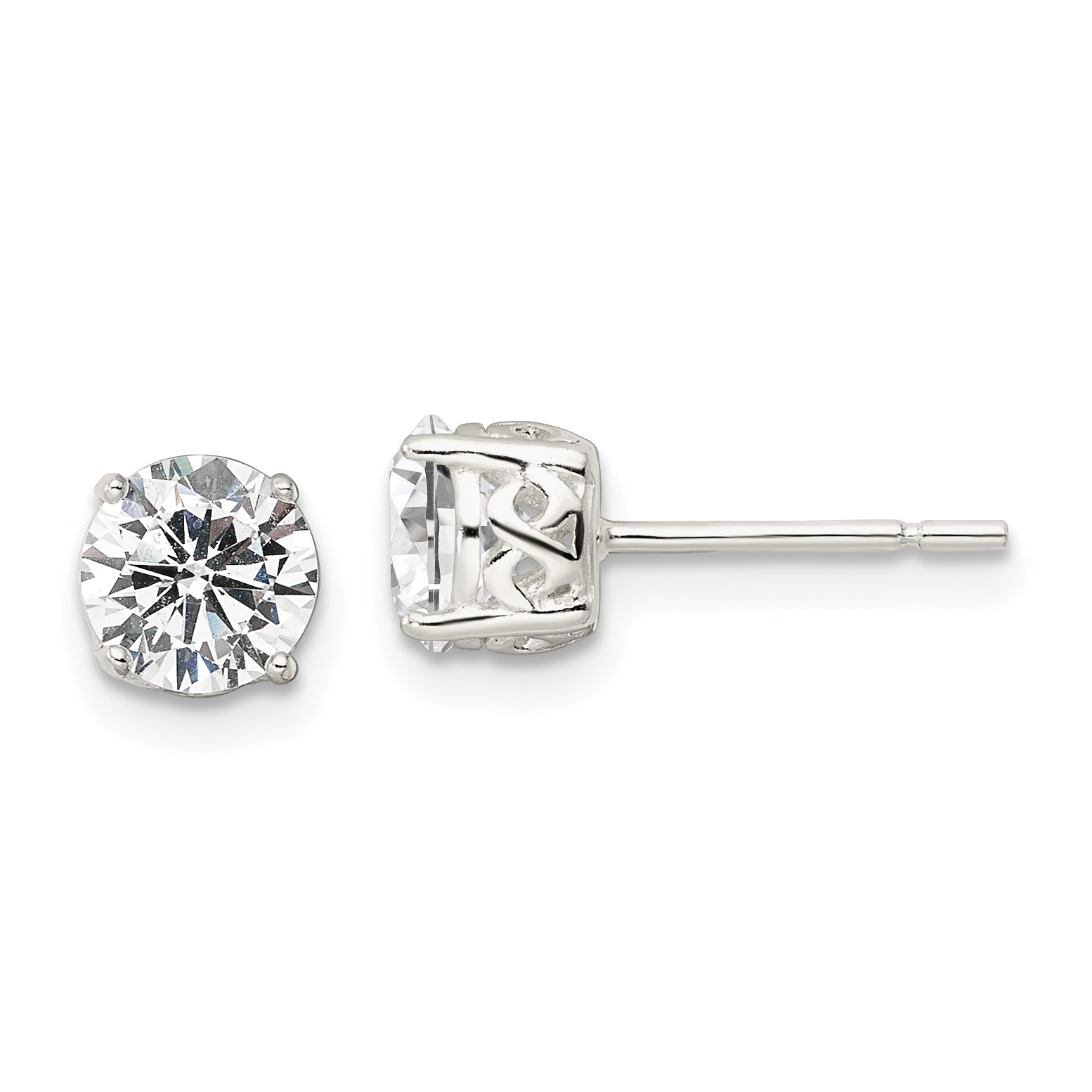 Sterling Silver Polished 6mm Round CZ Infinity Basket Set Stud Earrings Main image