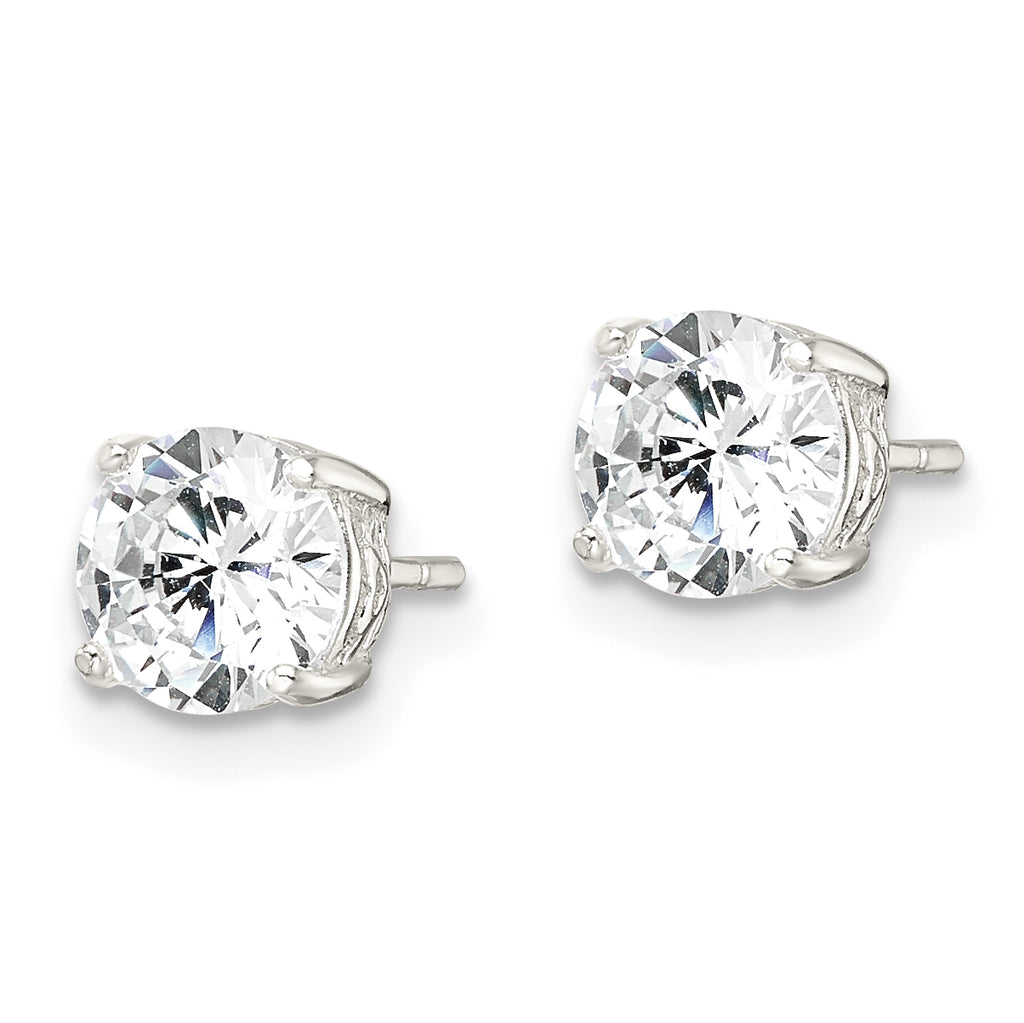 Sterling Silver Polished 6mm Round CZ Heart Basket Set Stud Earrings
