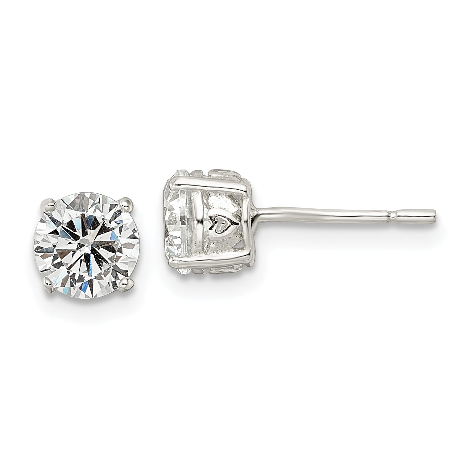 Sterling Silver Polished 6mm Round CZ Heart Basket Set Stud Earrings Main image