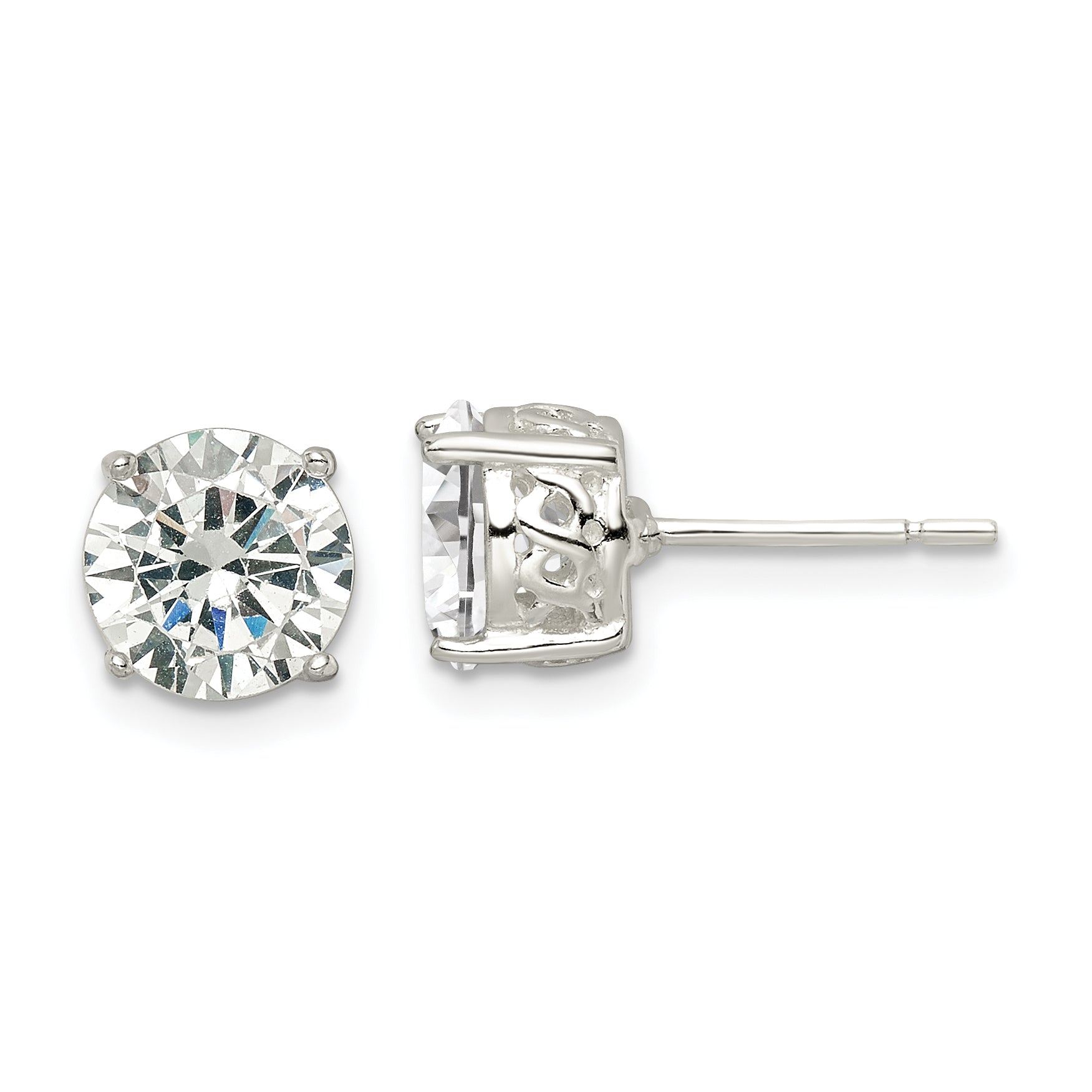 Sterling Silver Polished 8mm Round CZ Infinity Basket Set Stud Earrings Main image