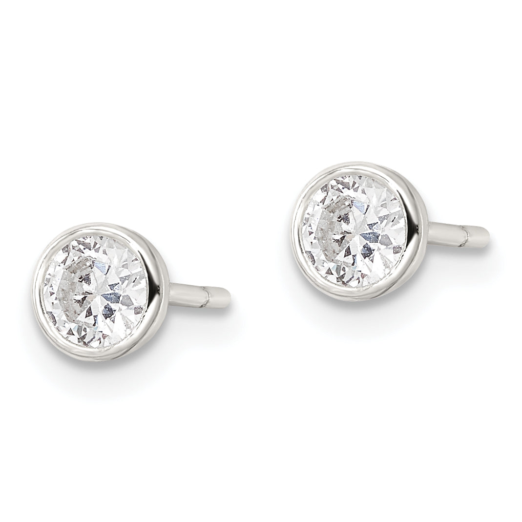 Bezel-Set Round CZ Stud Earrings in Sterling Silver, 4mm Secondary image