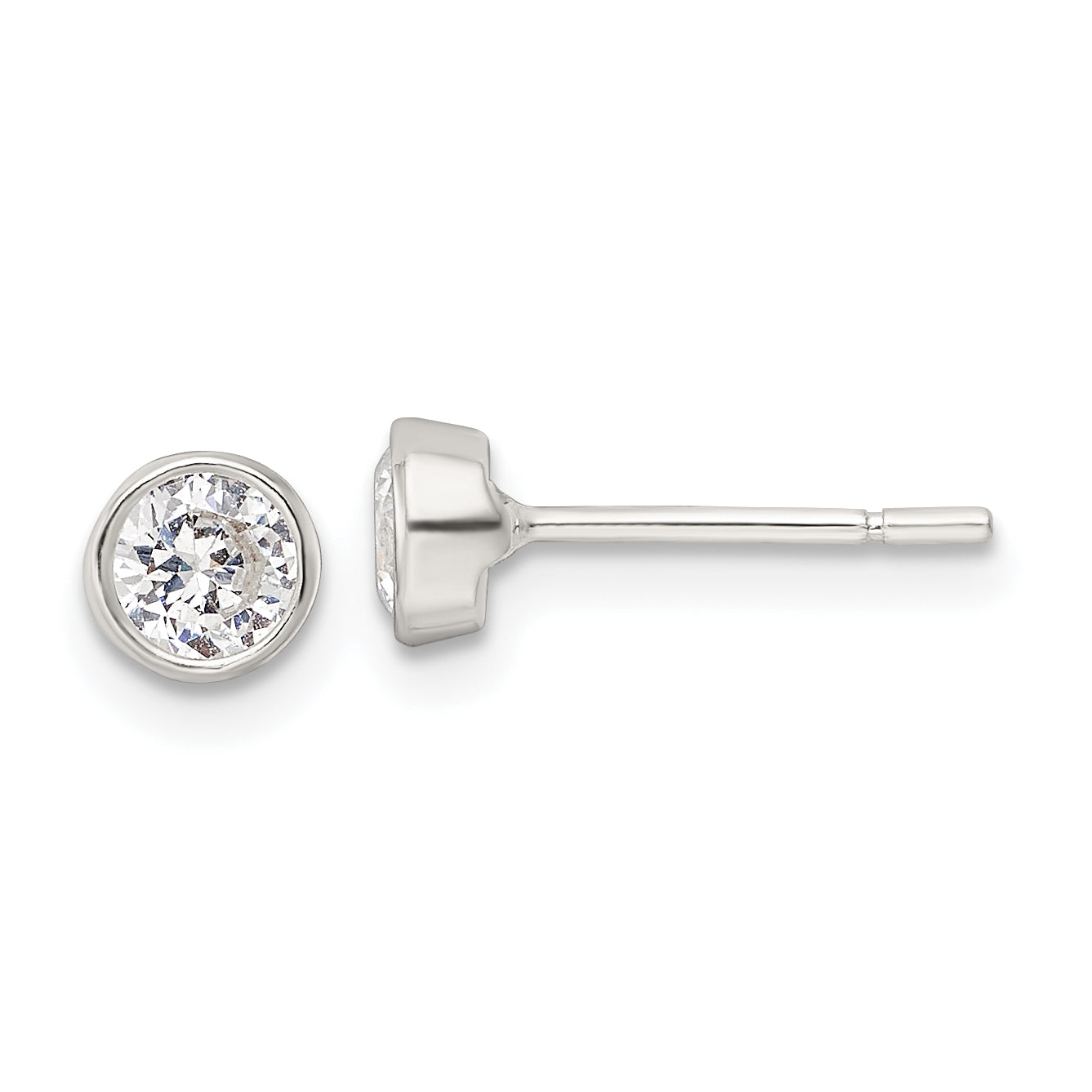 Sterling Silver Polished 4mm Round CZ Bezel Set Stud Earrings Main image