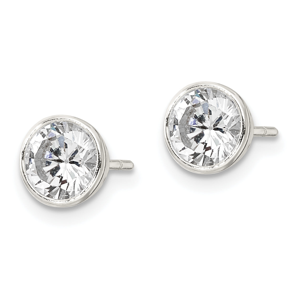 Sterling Silver Polished 6mm Round CZ Bezel Set Stud Earrings Secondary image