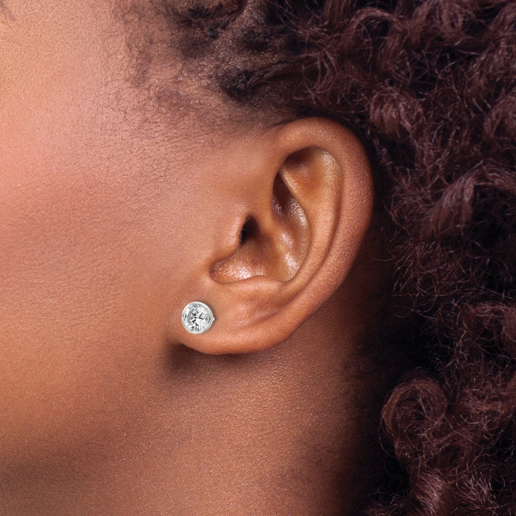 Sterling Silver Polished 6mm Round CZ Bezel Set Stud Earrings