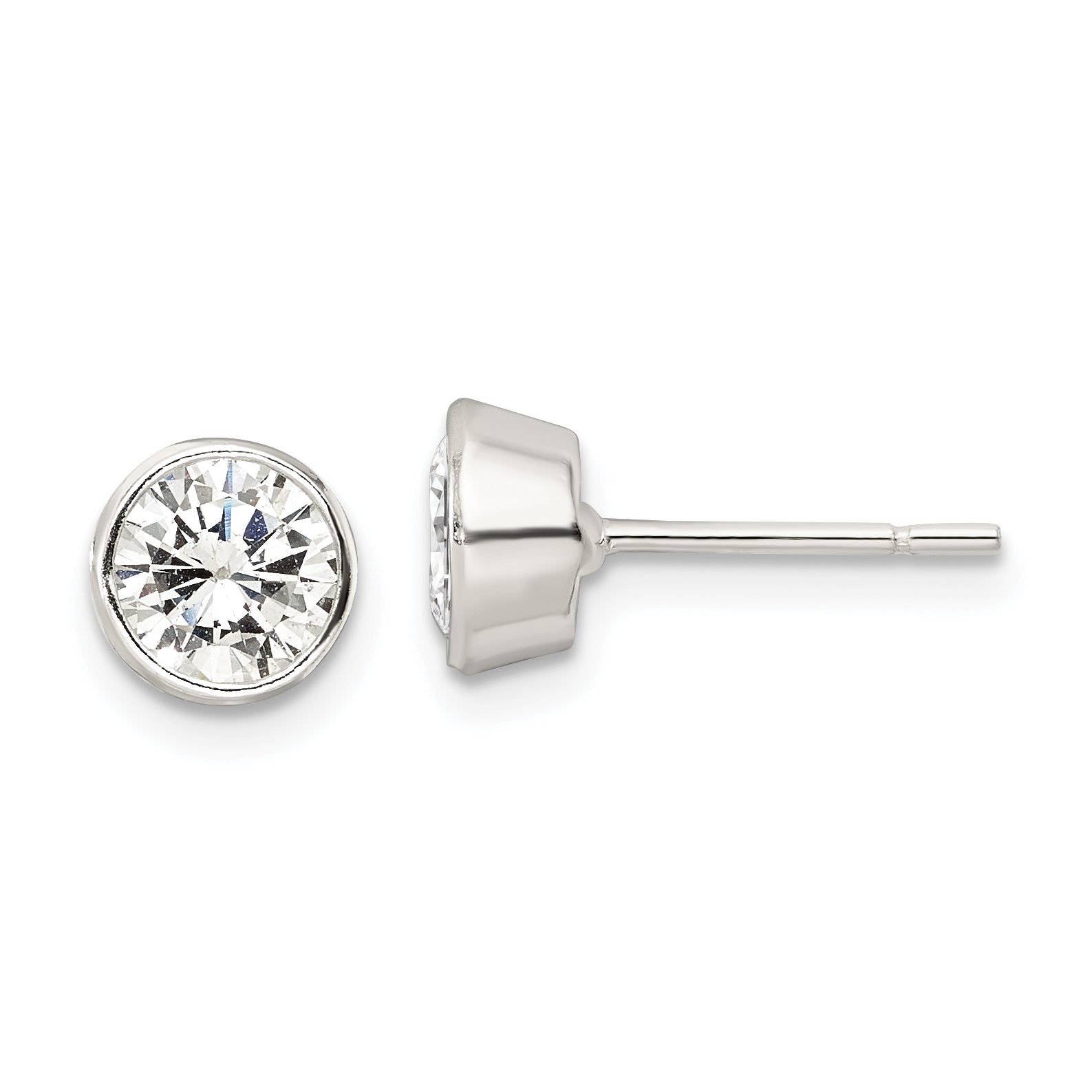 Sterling Silver Polished 6mm Round CZ Bezel Set Stud Earrings Main image